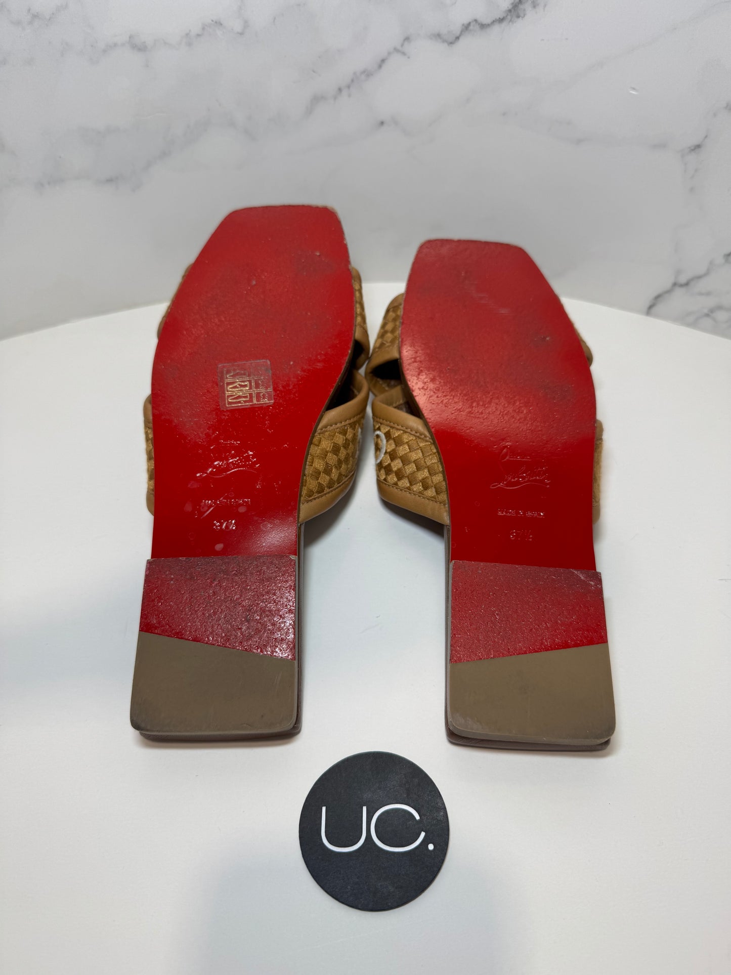 Christian Louboutin Crossimule Sandals, Brown, Size 37.5