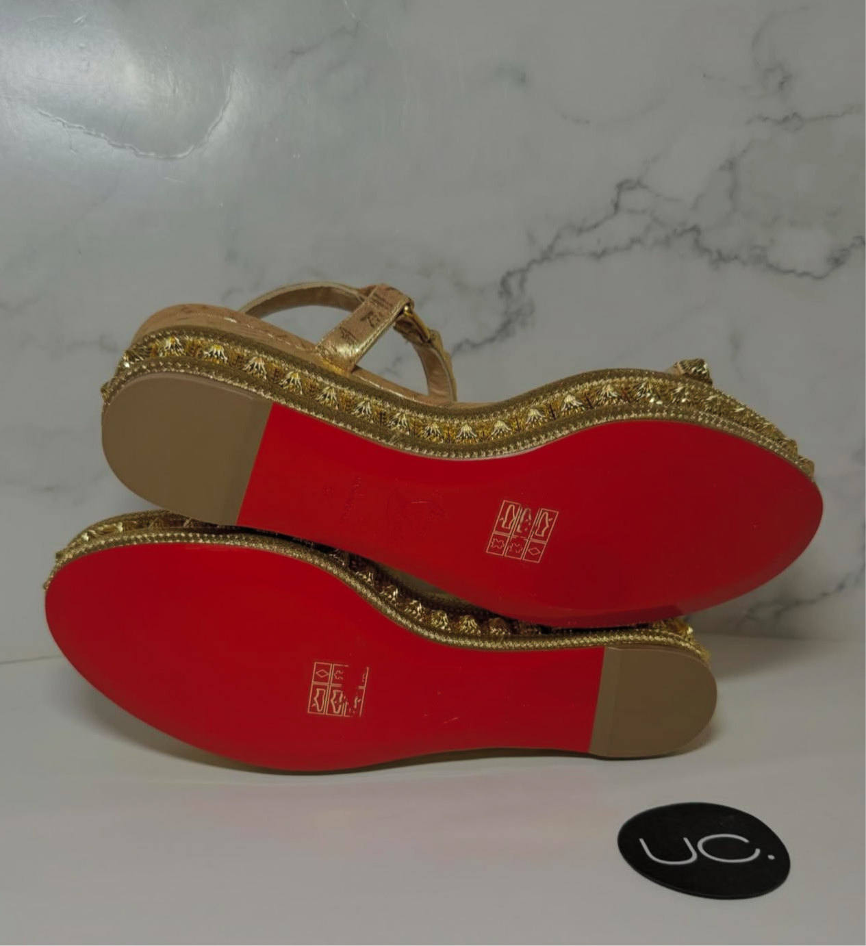 Christian Louboutin Pyraclou Sandals. Size 37, Gold.