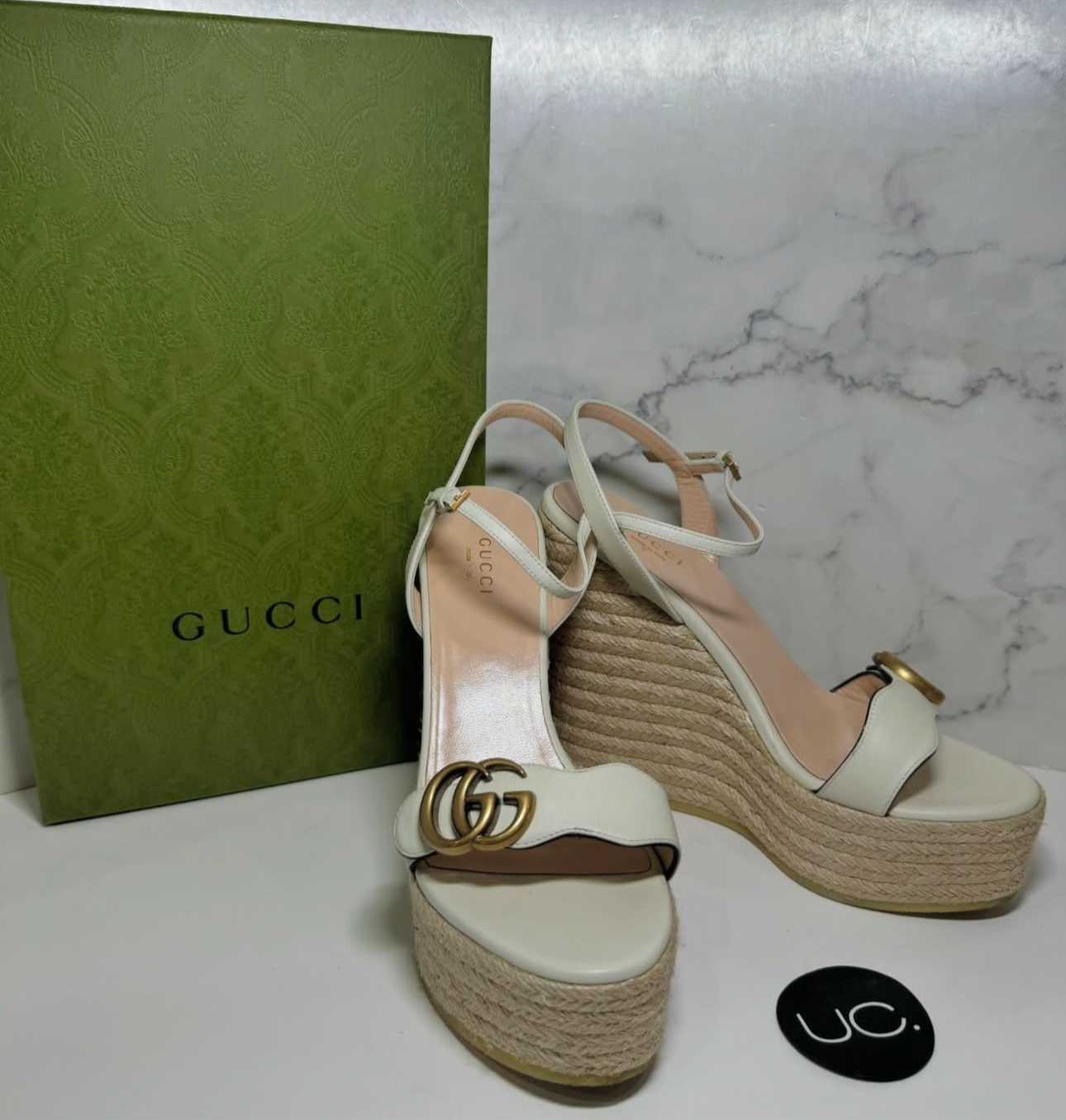 Gucci Leather Platform Espadrille, White, Size 38