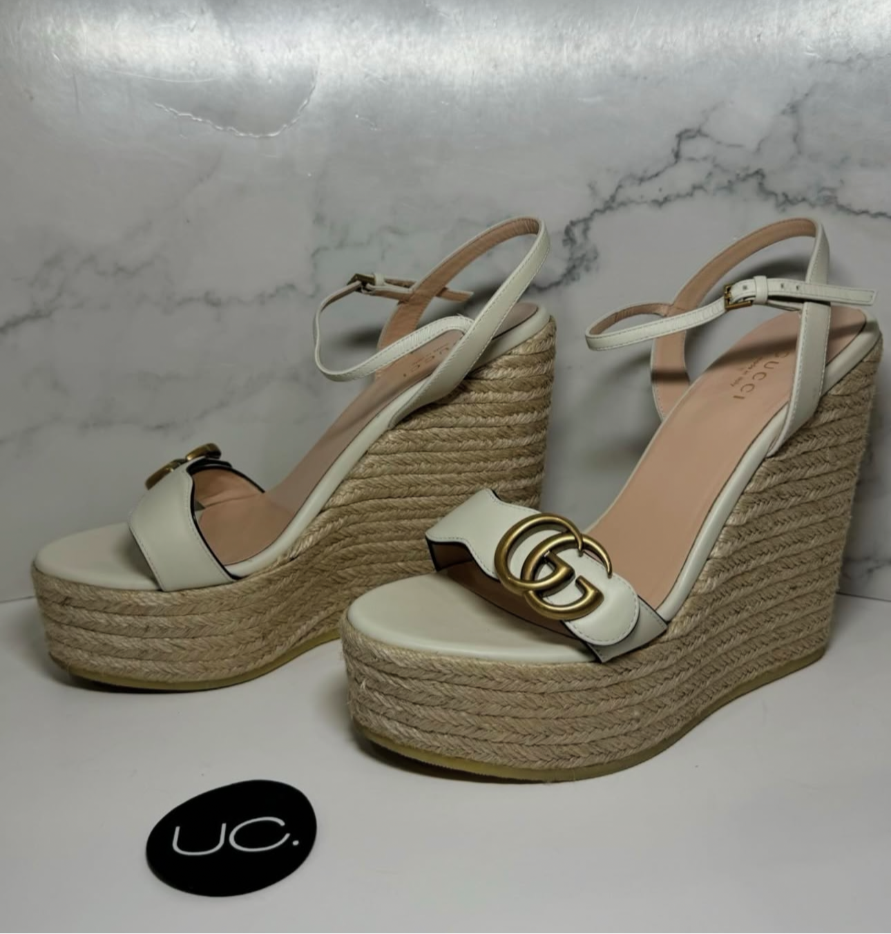 Gucci Leather Platform Espadrille, White, Size 38