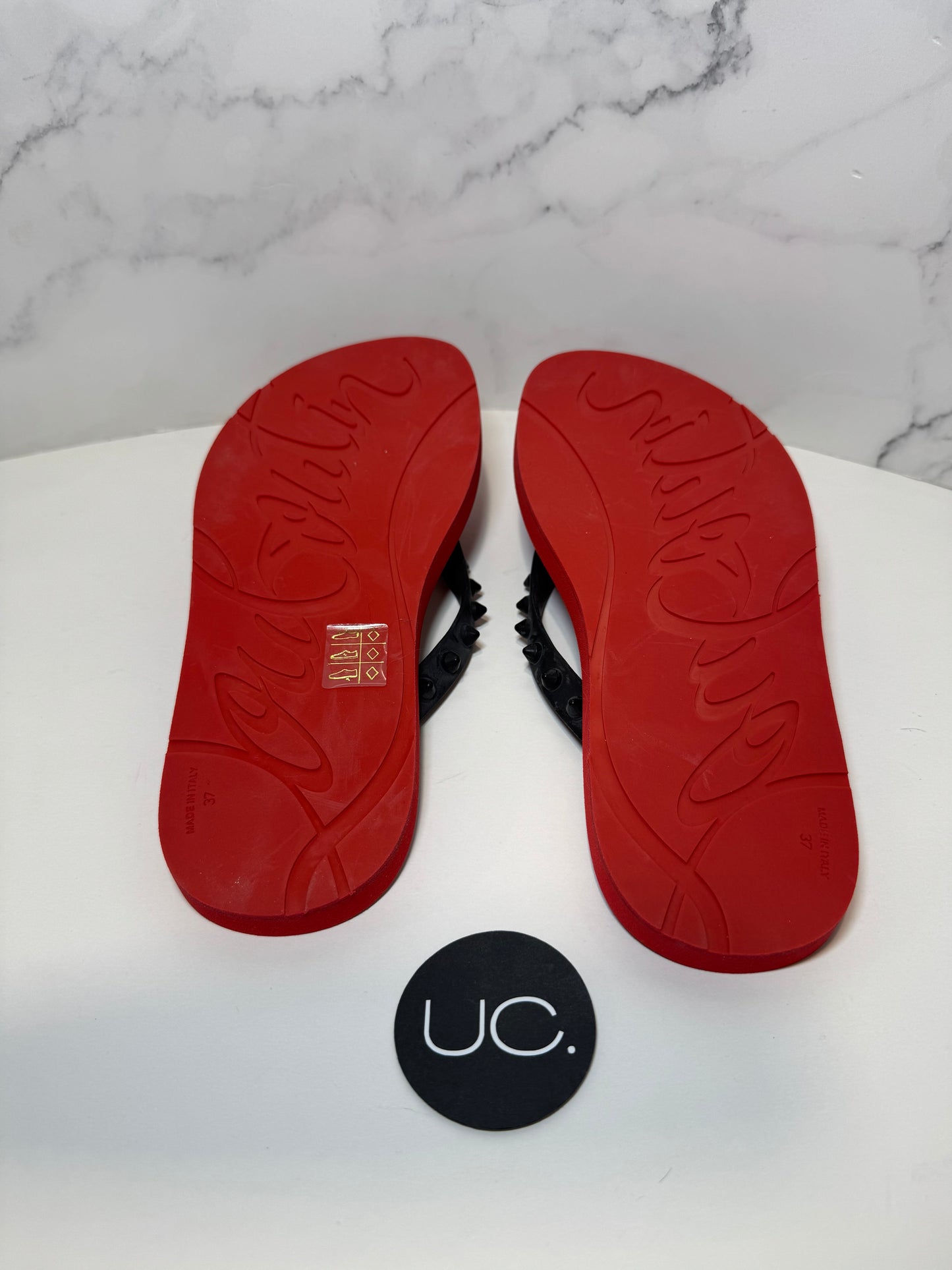 Christian Louboutin Loubi Flip Flops, Size 37, Red/Black