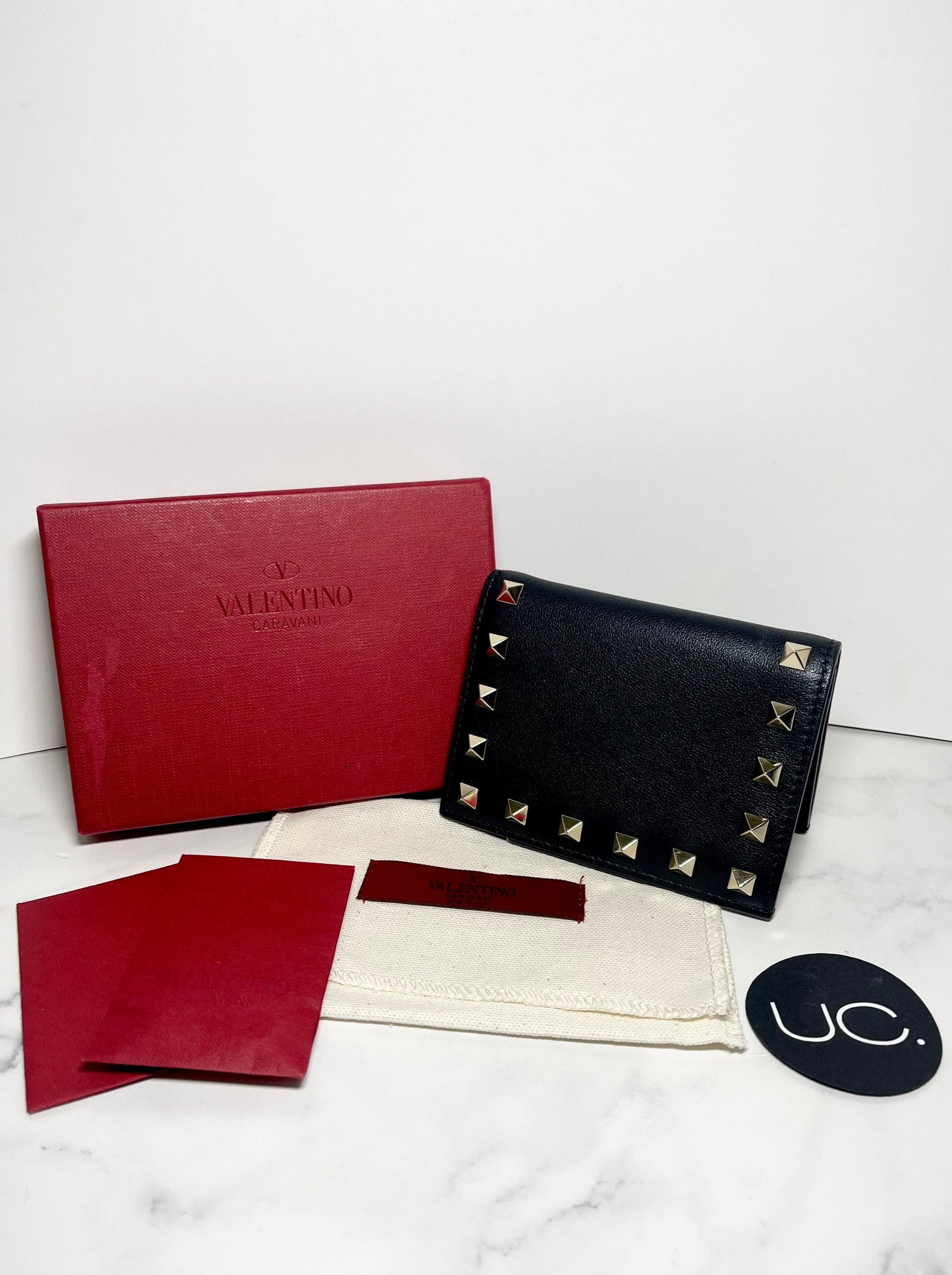 Valentino Rockstud Bifold Wallet/Card Holder in Black
