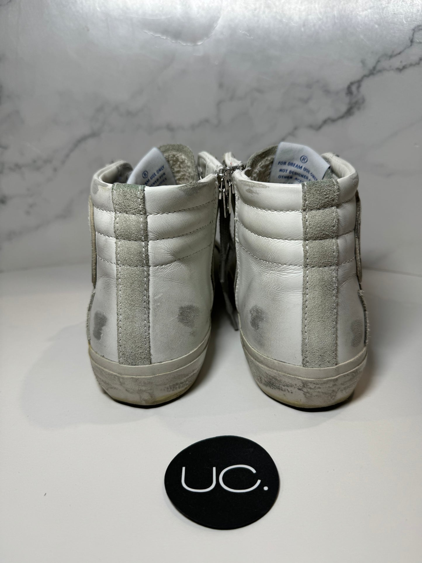 Golden Goose Slide Classic Zip Leather High-Top Sneakers, White/Ice, Size 37