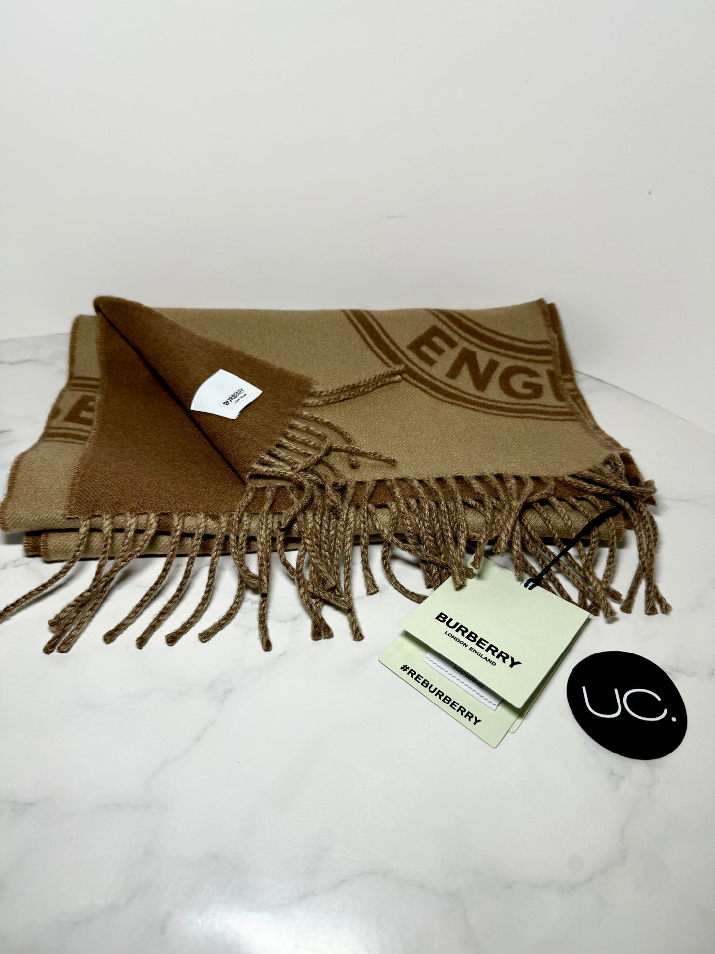 Burberry Roundal Jaquard Scarf in Archive Beige, NWT, 100% Wool