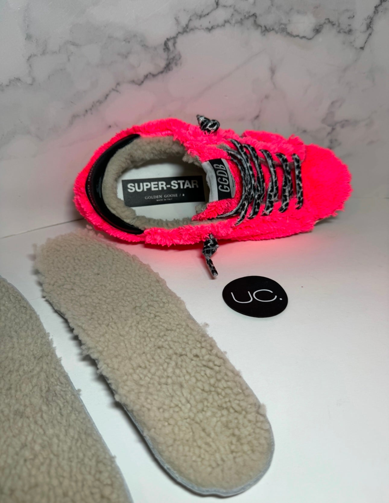 Golden Goose Super Star Sneakers in Pink Shearling, Size 38