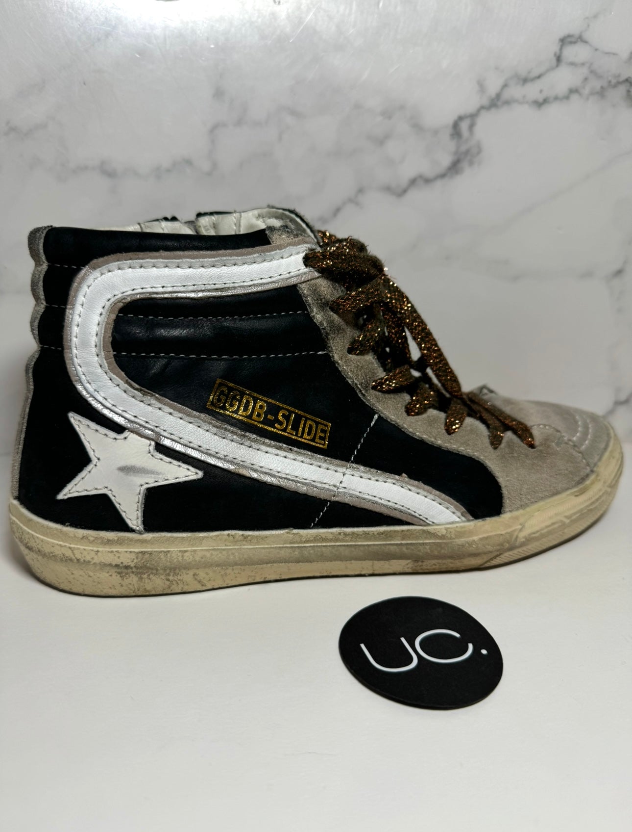 Golden Goose Slide Classic, Size 38, Black/Grey with Zipper