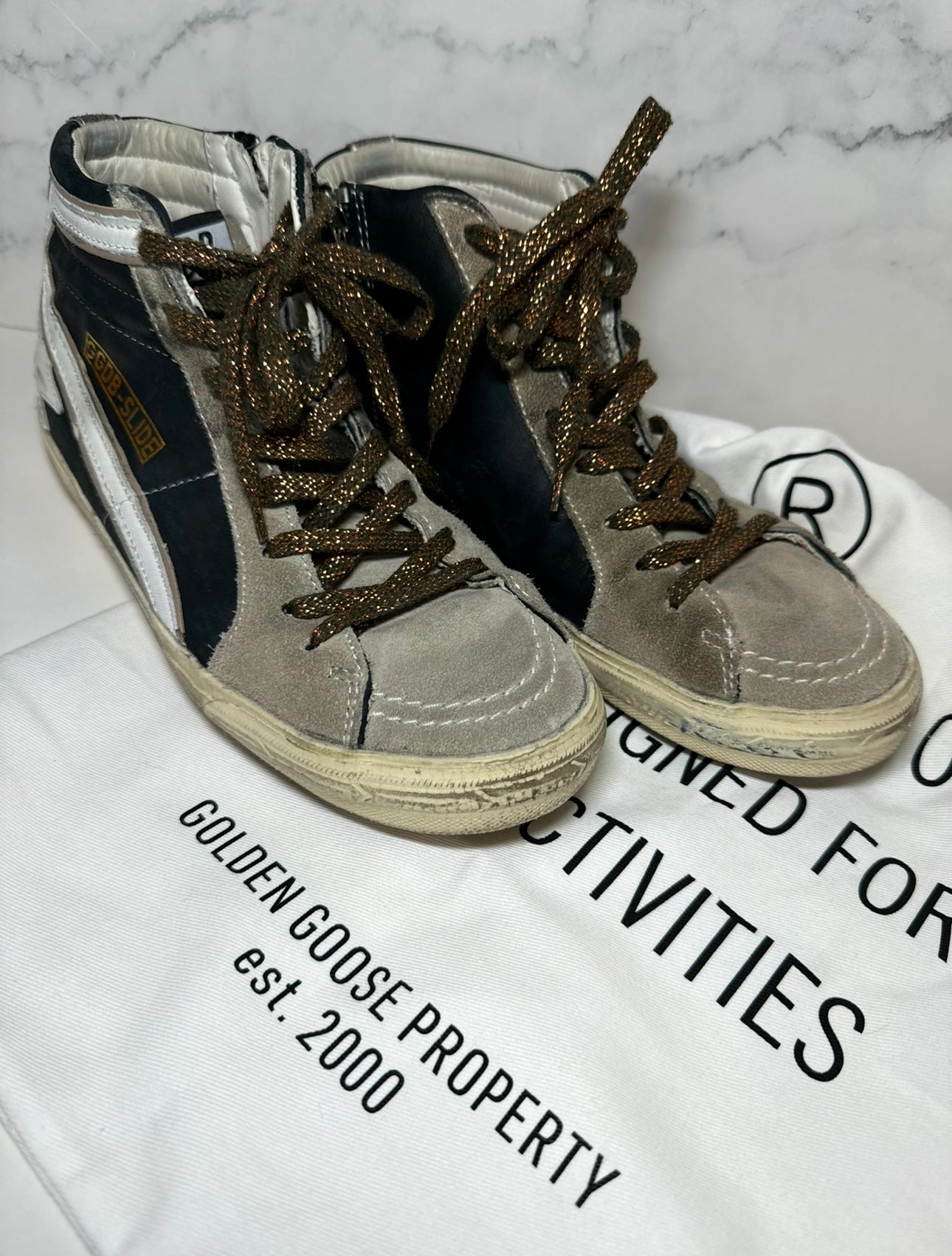 Golden Goose Slide Classic, Size 38, Black/Grey with Zipper