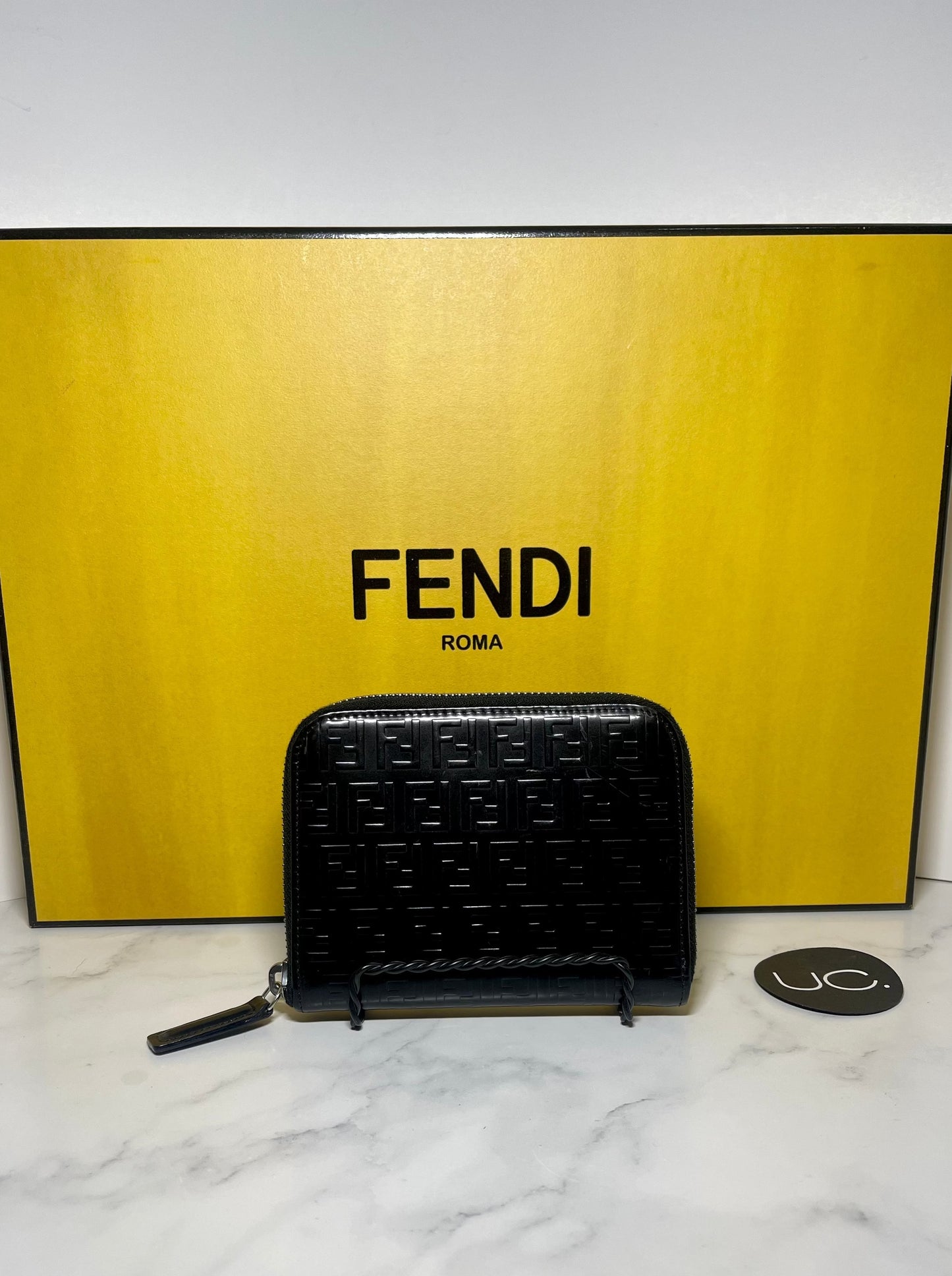 Fendi Embossed Bifold Zipper Wallet in Noir