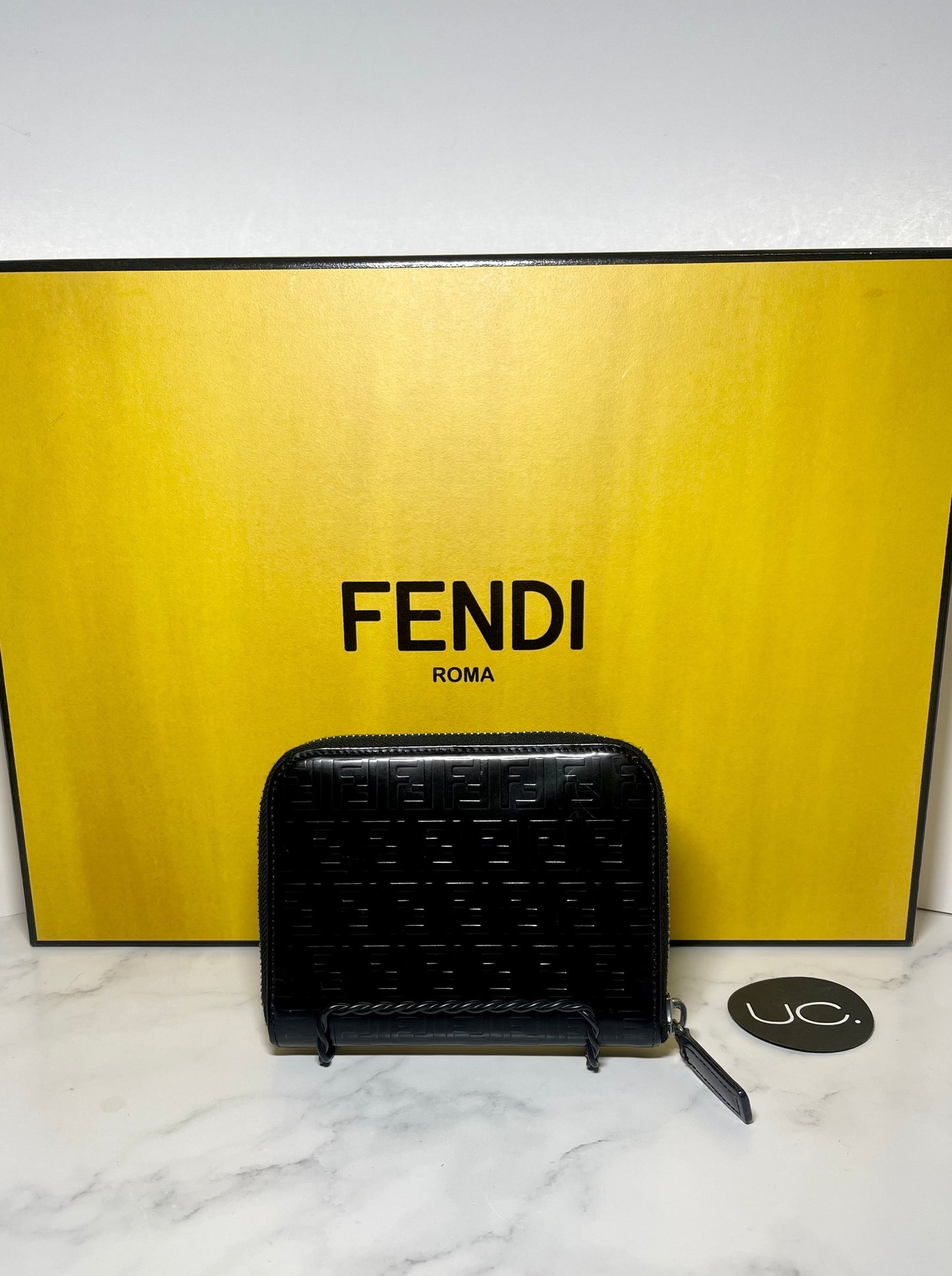Fendi Embossed Bifold Zipper Wallet in Noir