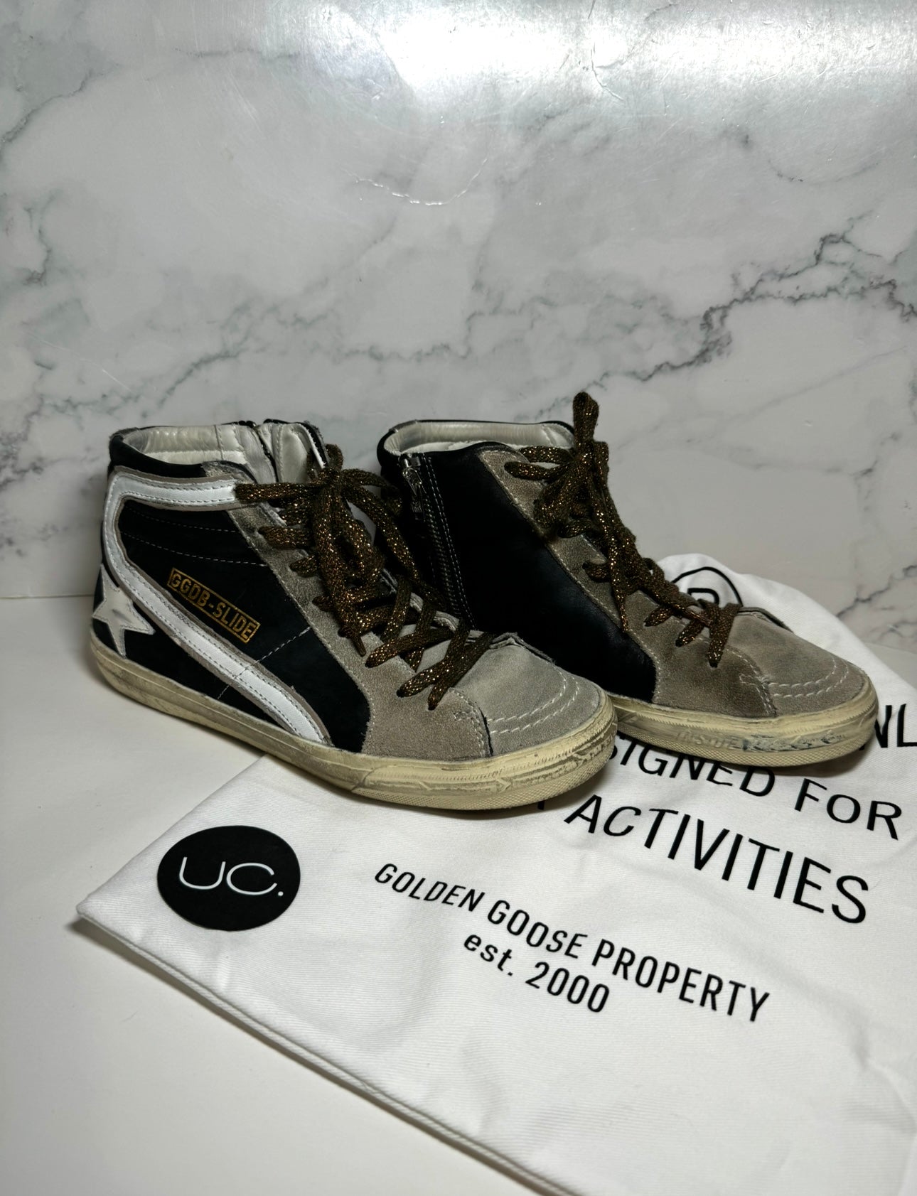 Golden Goose Slide Classic, Size 38, Black/Grey with Zipper