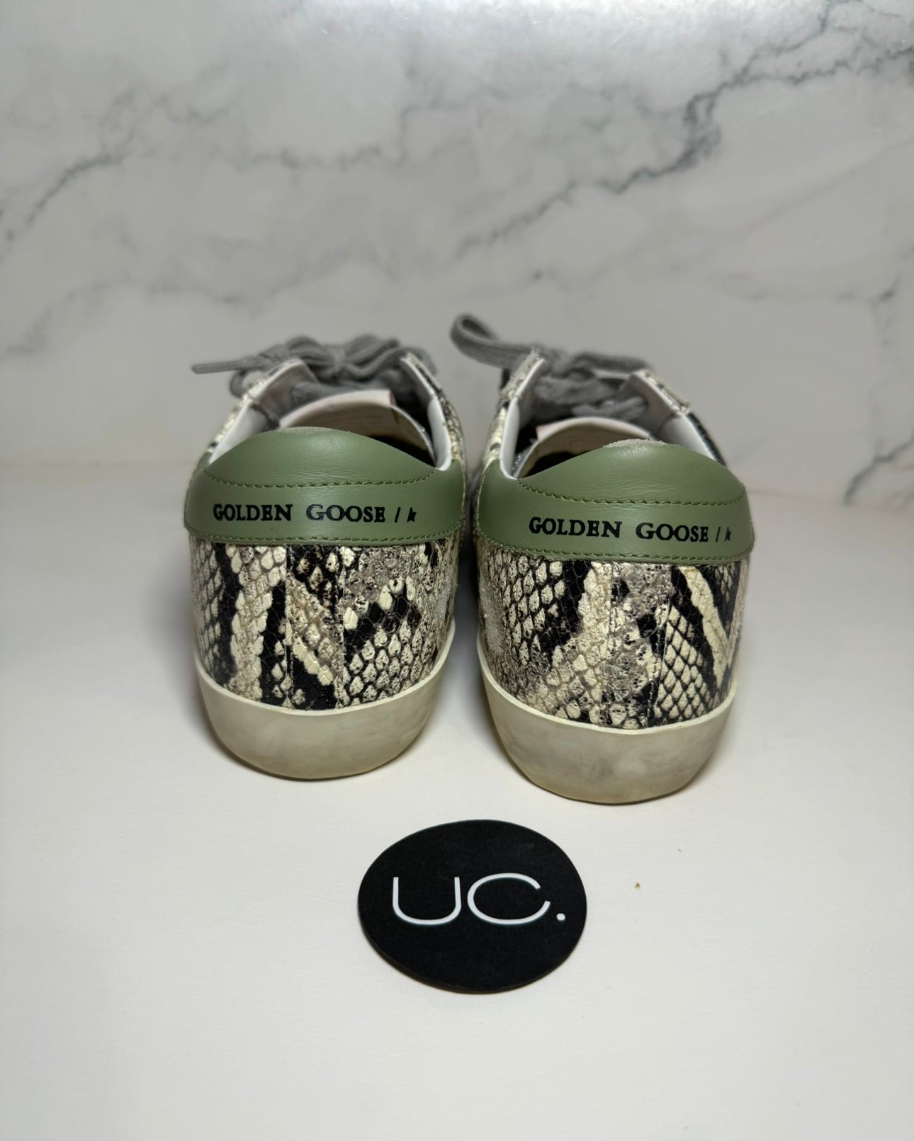Golden Goose Super-Star Sneakers, Size 37, Silver/Snakeskin