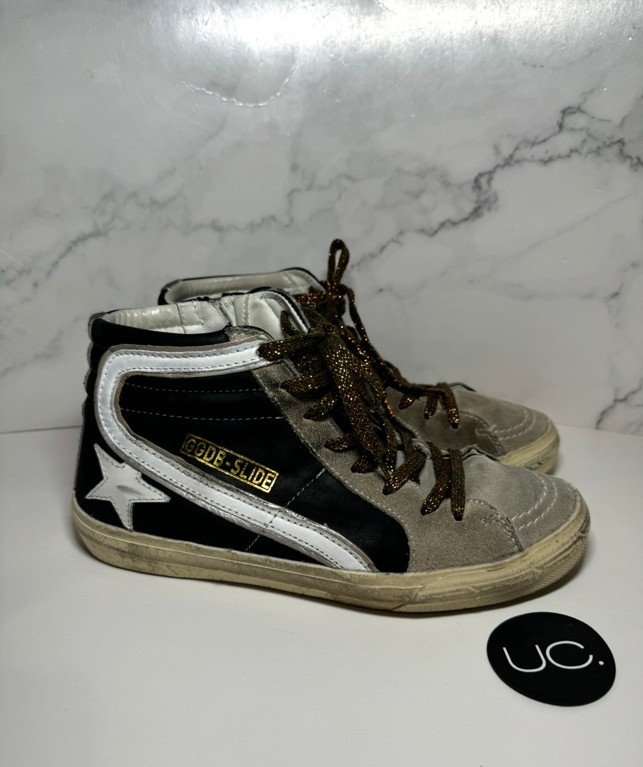 Golden Goose Slide Classic, Size 38, Black/Grey with Zipper
