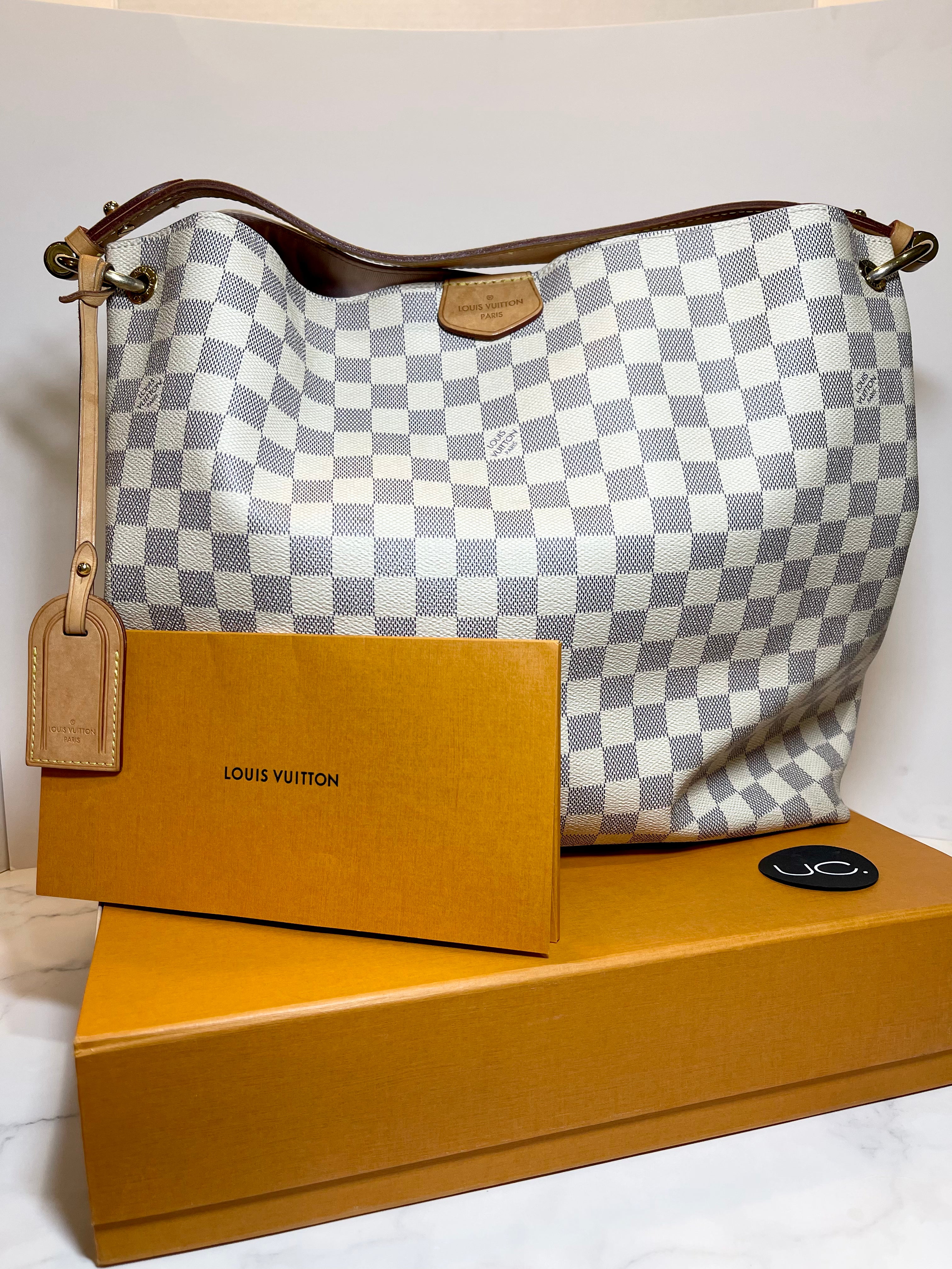 Louis Vuitton, Bags, Authentic Lv Damier Azur Graceful Pm With Rose  Ballerine Pink Lining