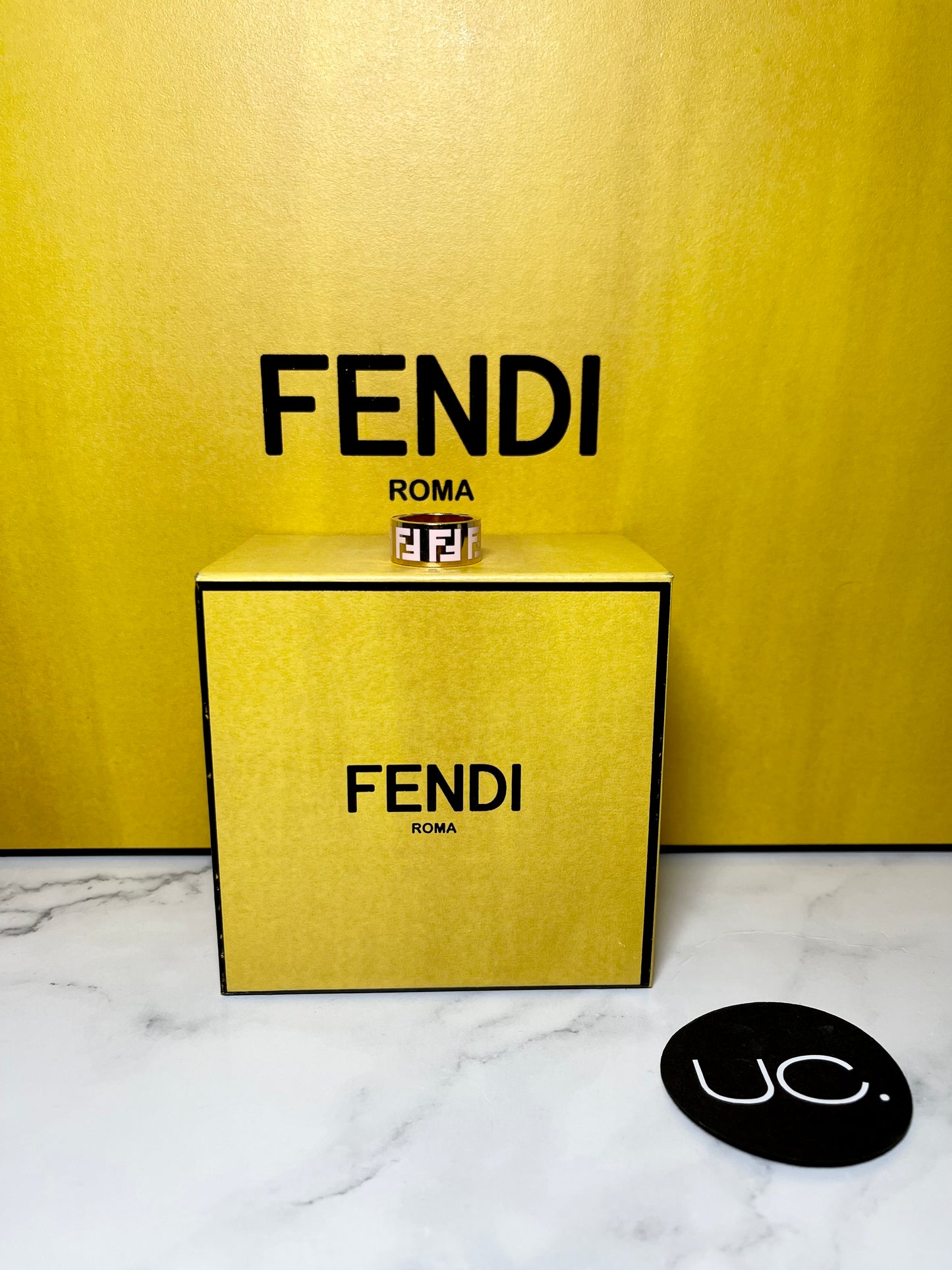 Forever Fendi Ring in Gold/Pastel Pink, Size Medium