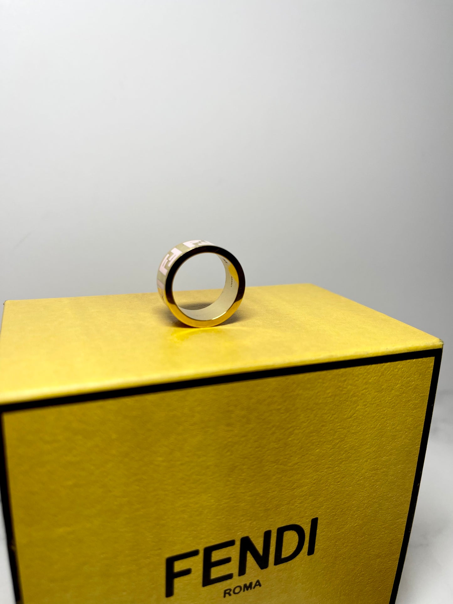Forever Fendi Ring in Gold/Pastel Pink, Size Medium