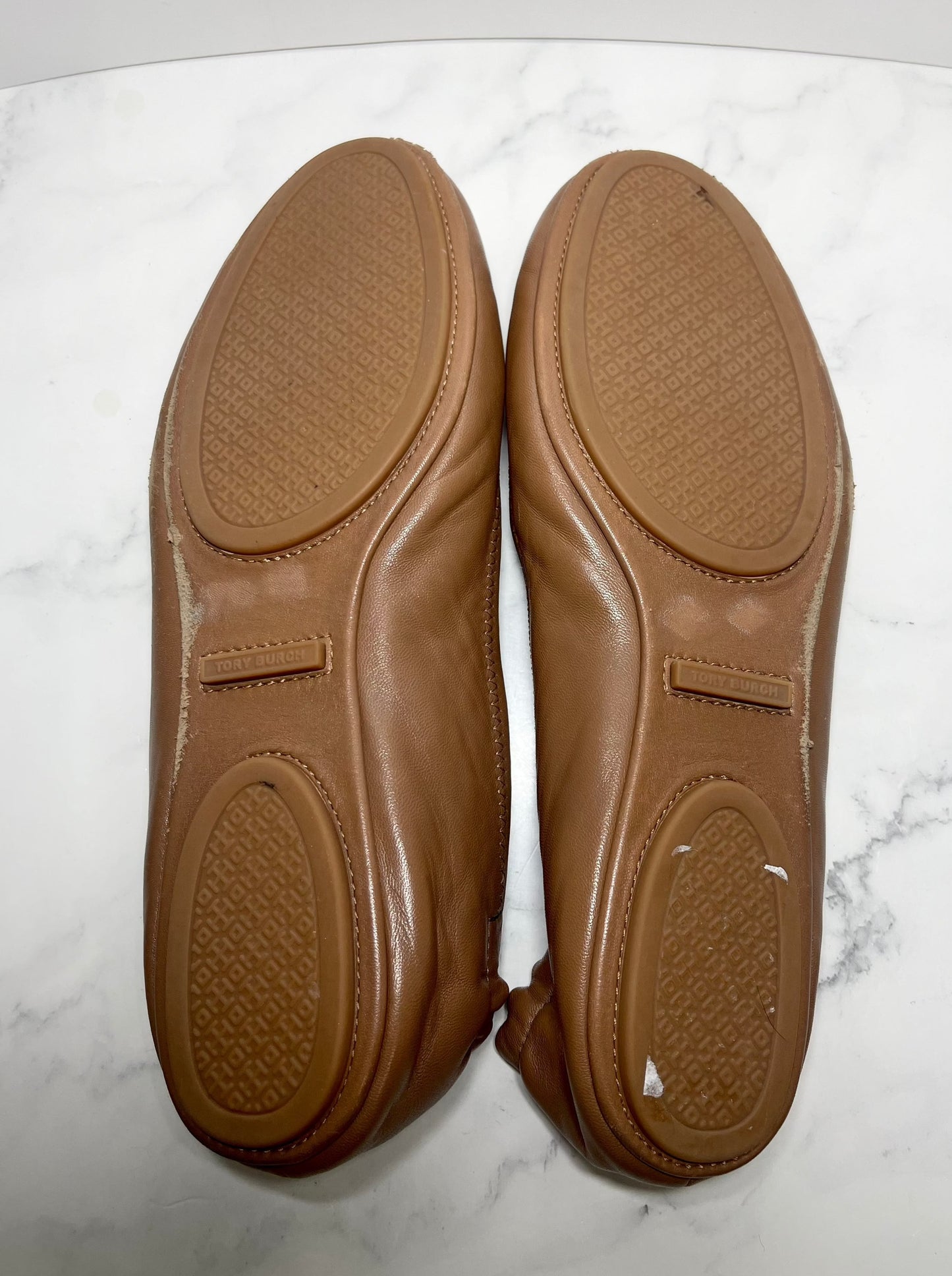 Tory Burch Minnie Travel Ballet Flat, Royal Tan/Gold, Size 9.5