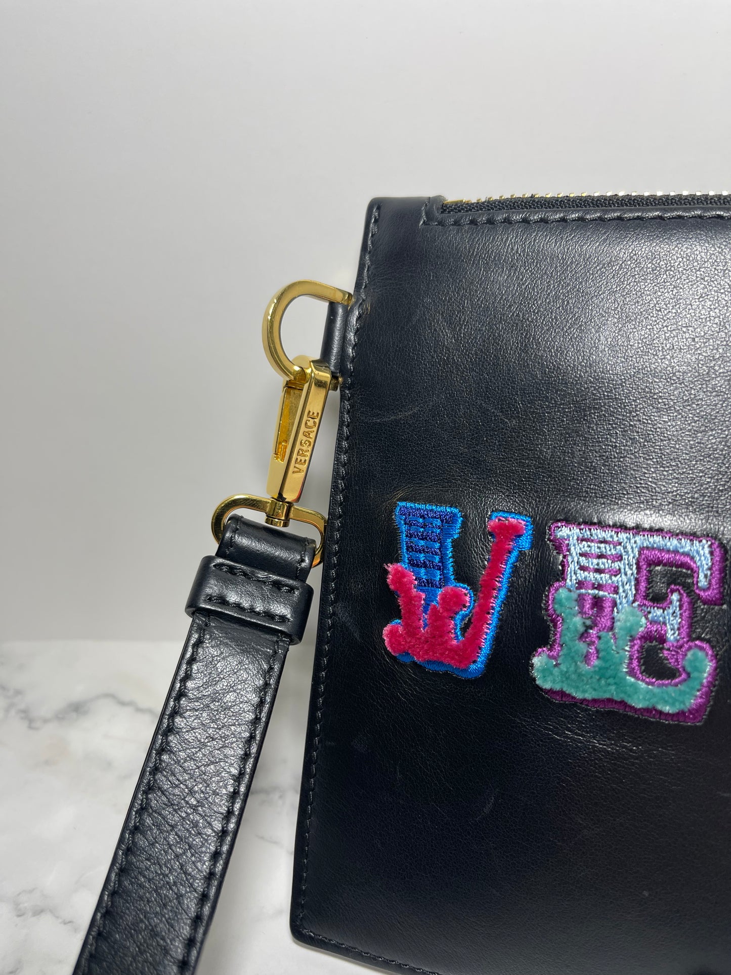 Versace Patch Clutch with Removable Wristlet