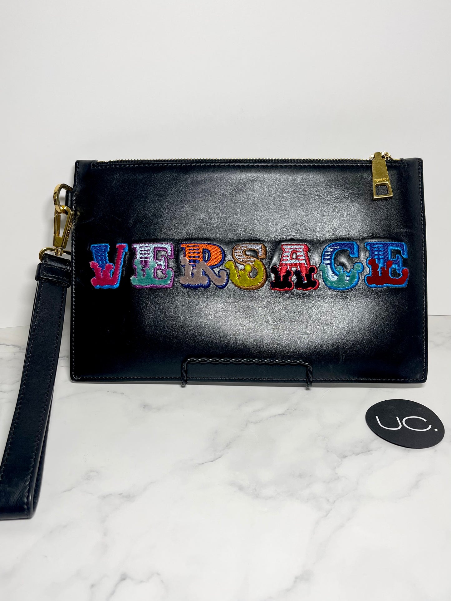 Versace Patch Clutch with Removable Wristlet