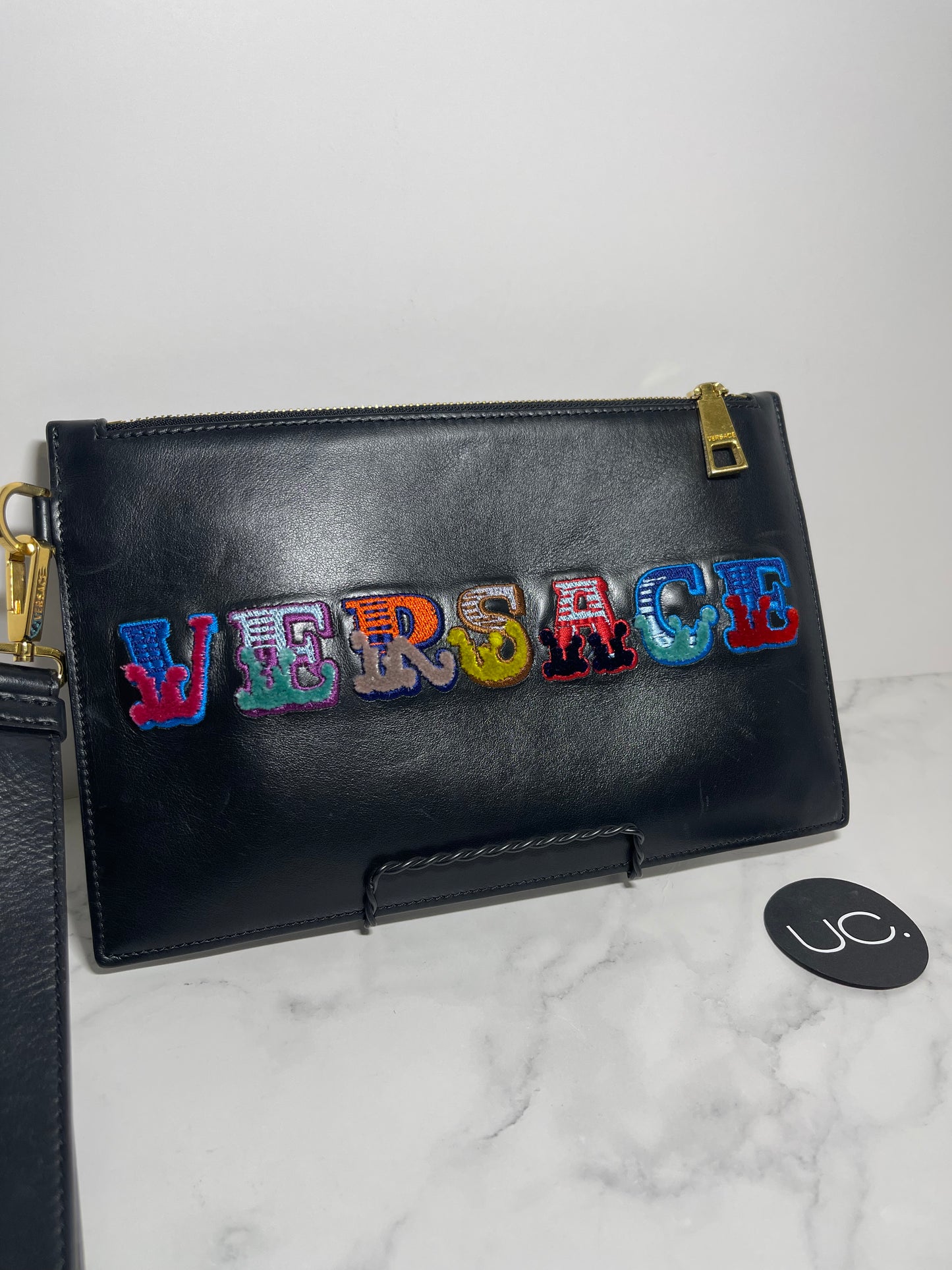 Versace Patch Clutch with Removable Wristlet