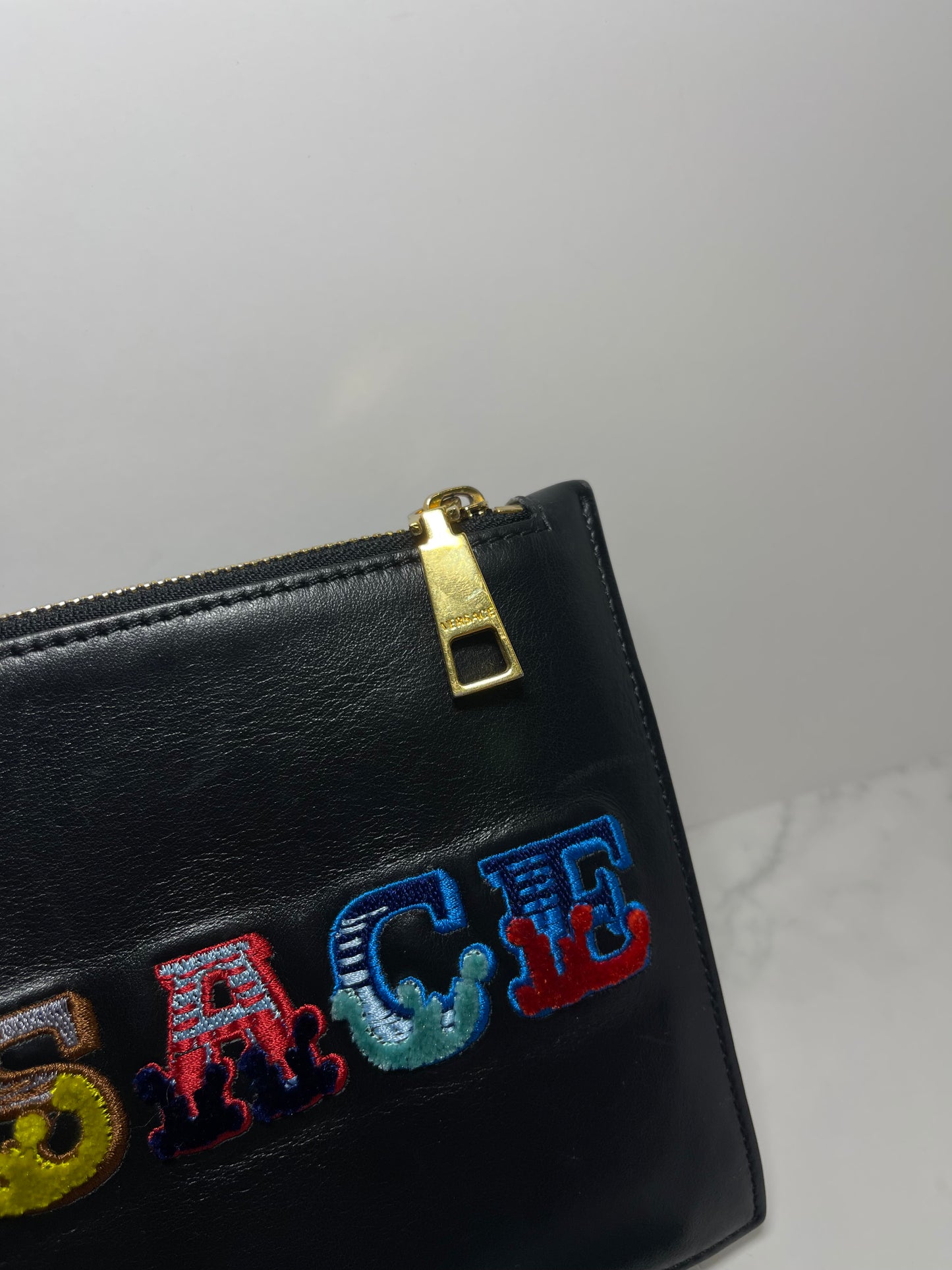Versace Patch Clutch with Removable Wristlet