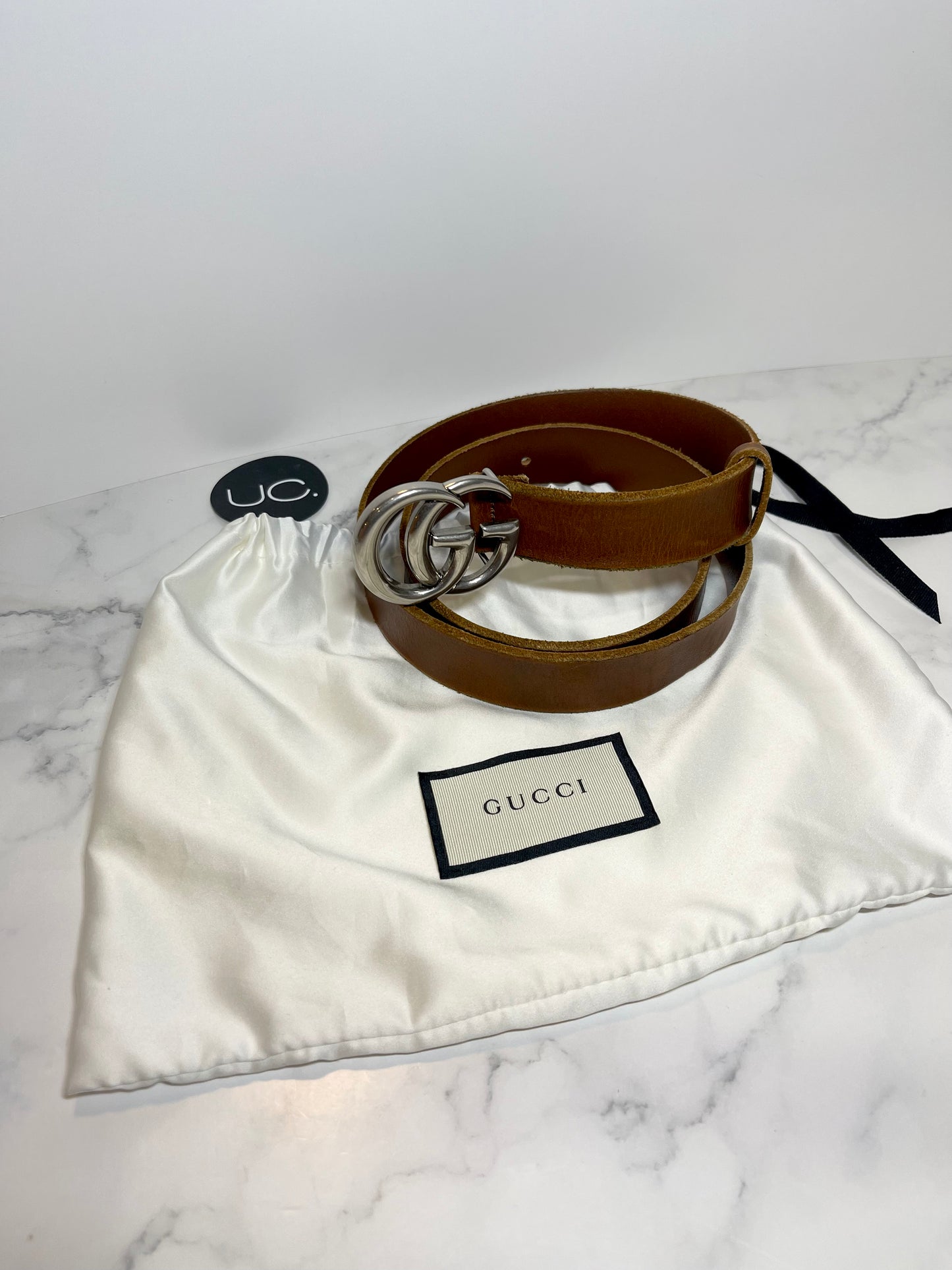 Gucci Marmont Logo Belt in Brown/Silver