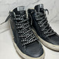 Golden Goose Slide Classic Black Leather with Studs, Custom Laces, Size 37