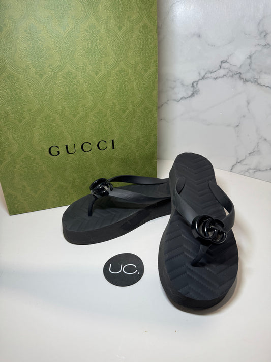 Gucci Platform Flip Flops, Black, Size 38