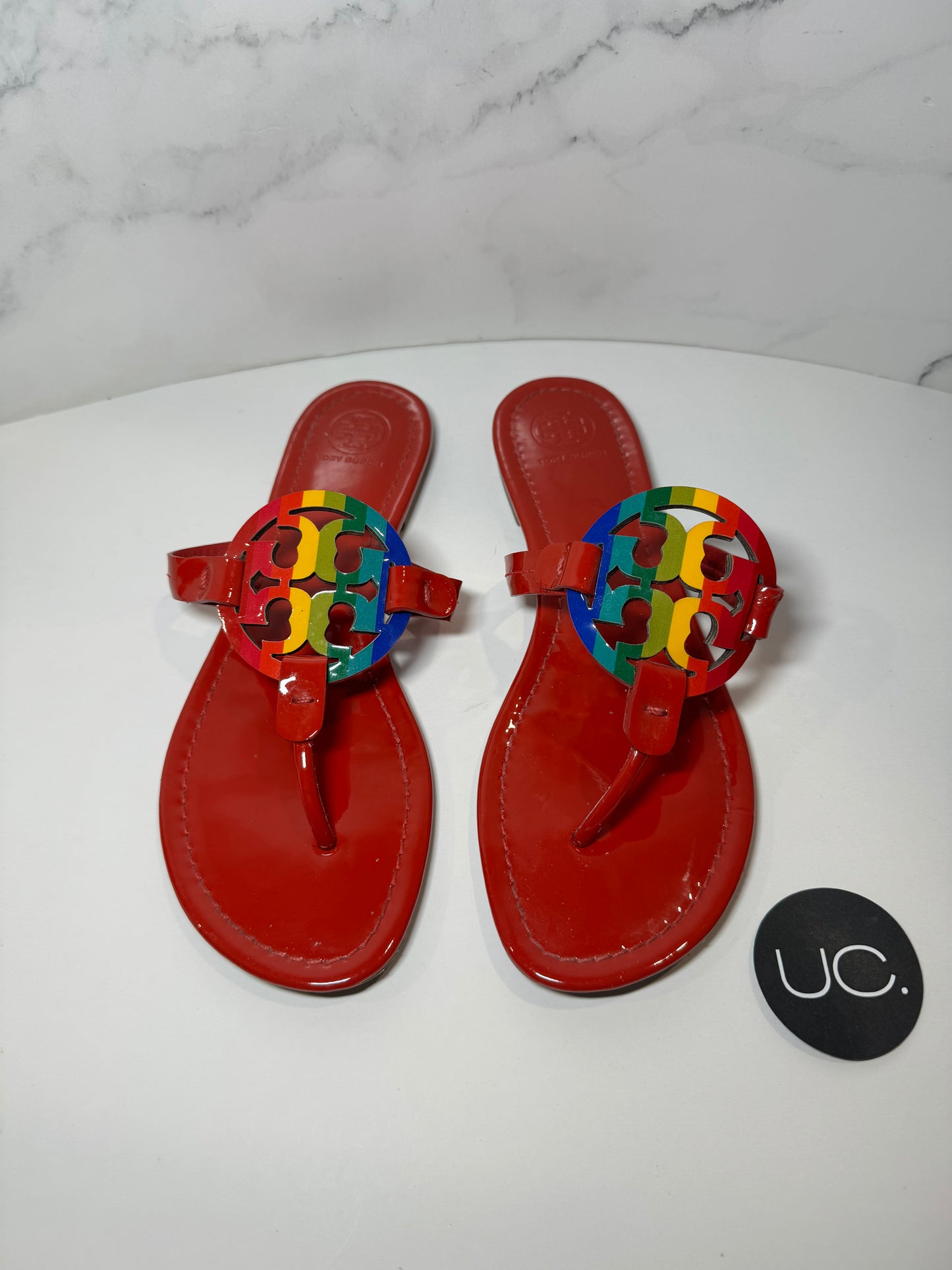 Tory Burch Miller Sandals, Size 8, Red and Rainbow