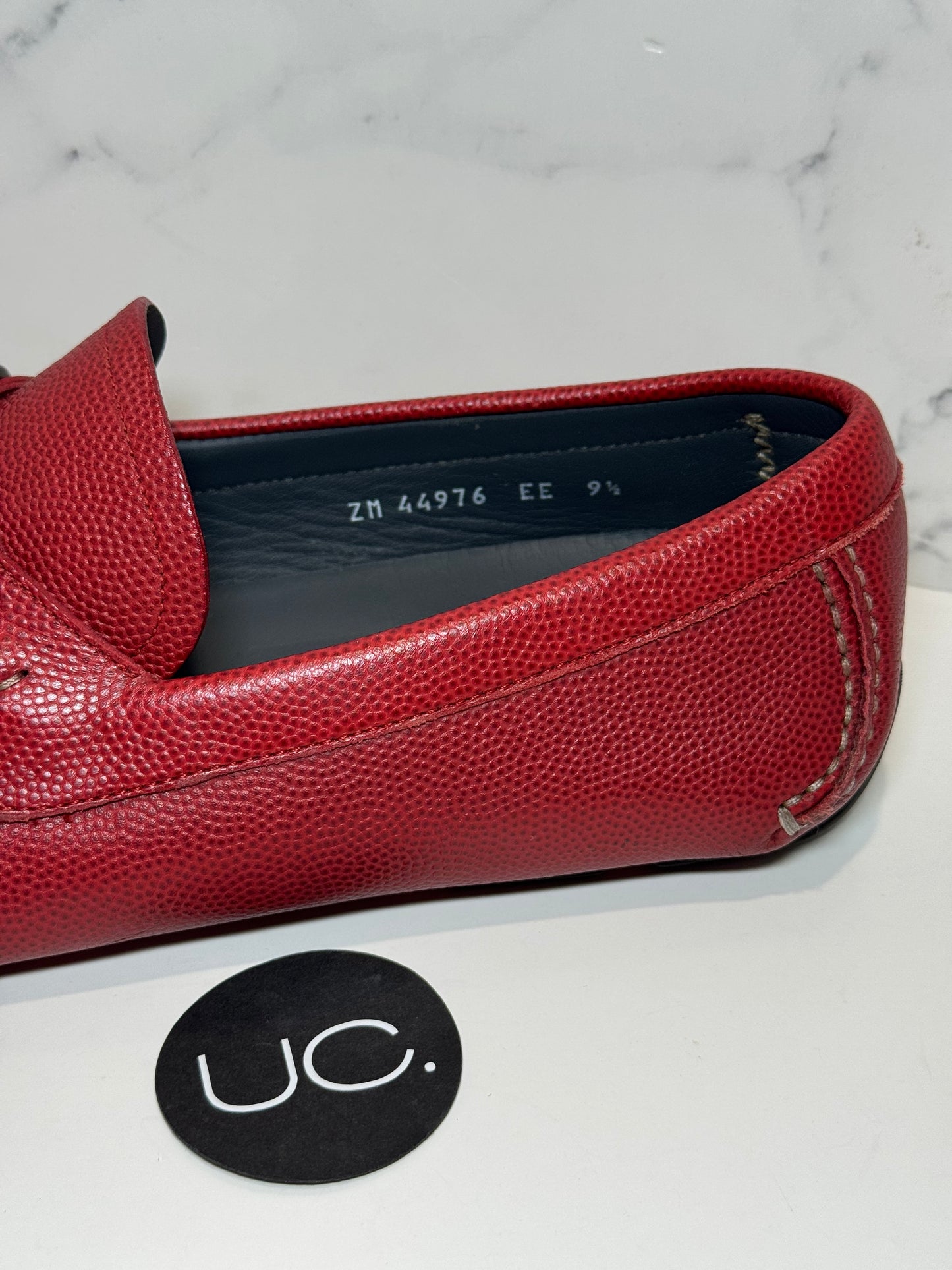 Ferragamo Parigi Loafers. Red. Pebble Calf Leather. Size 9.5.