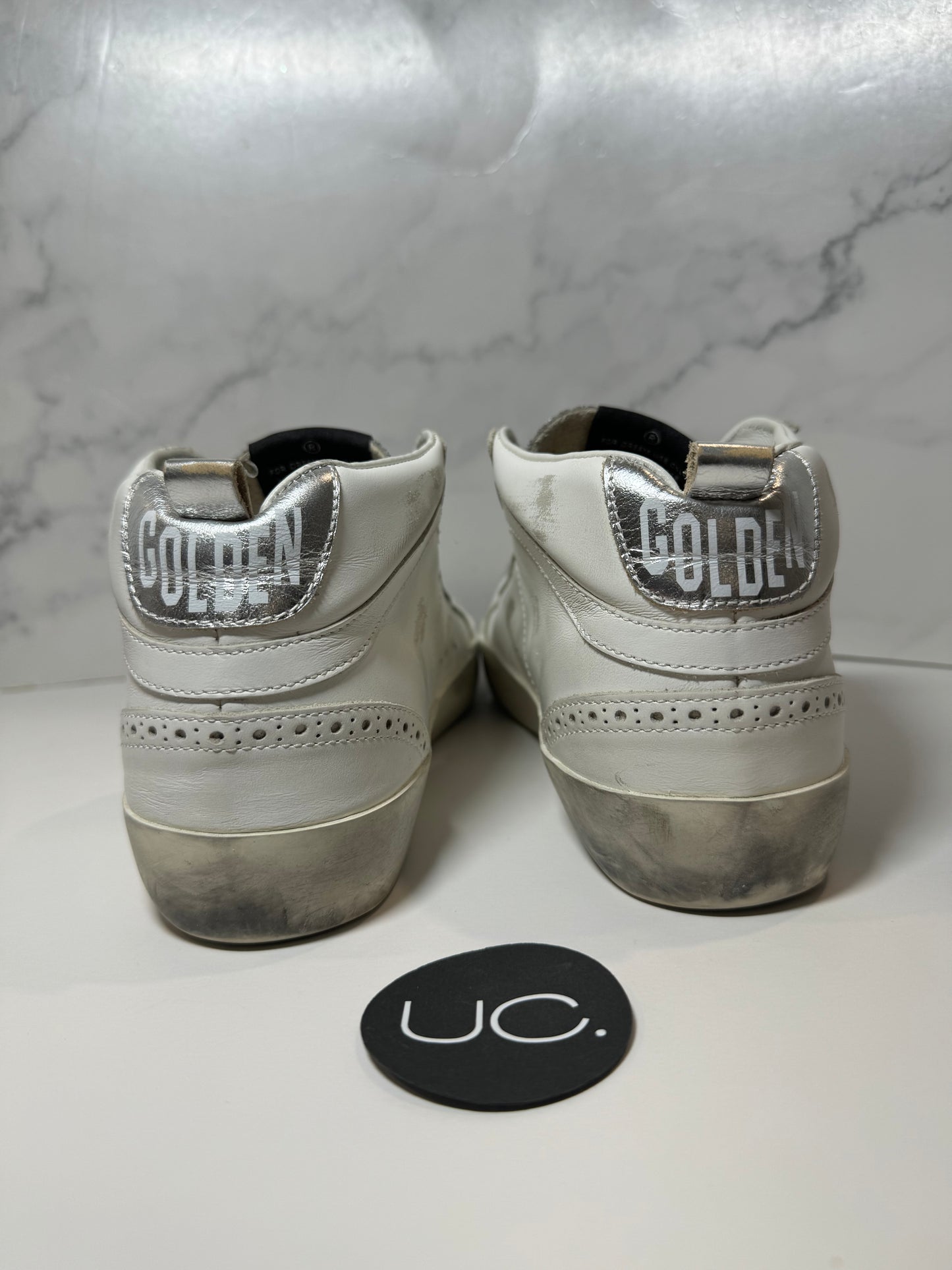 Golden Goose Mid Star Classic Private EDT, Glitter Tongue, Optic White and Silver, Size 37