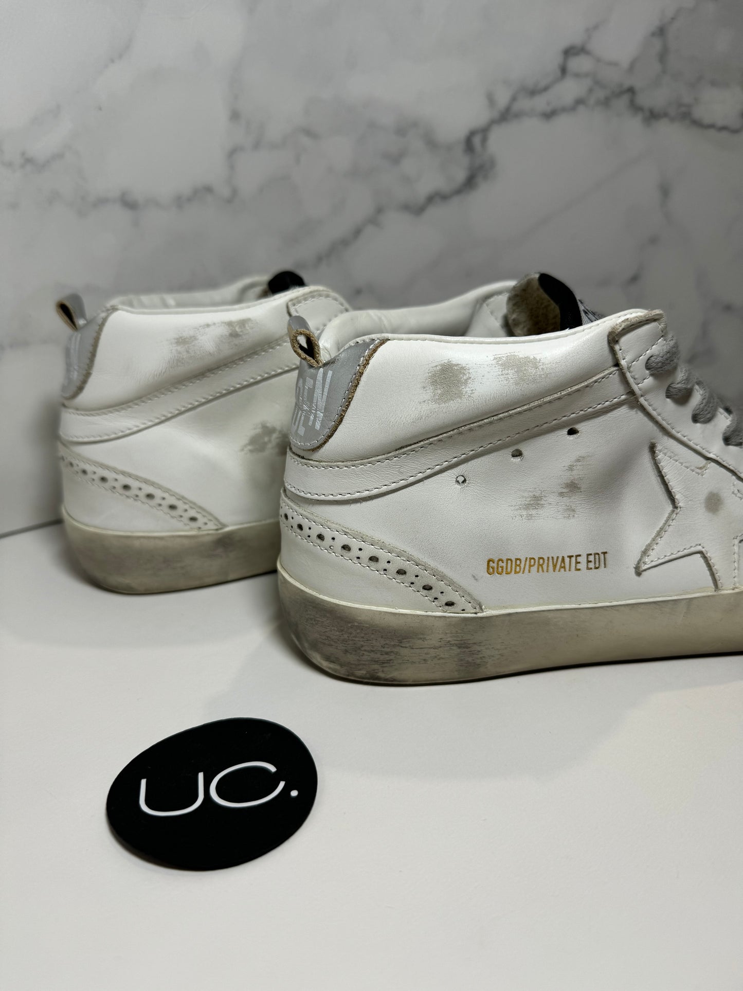 Golden Goose Mid Star Classic Private EDT, Glitter Tongue, Optic White and Silver, Size 37