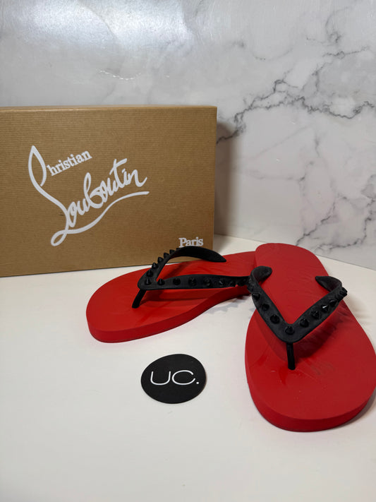 Christian Louboutin Loubi Flip Flops, Size 37, Red/Black
