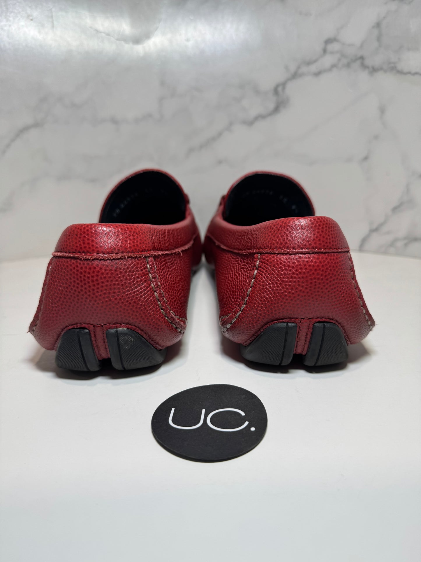 Ferragamo Parigi Loafers. Red. Pebble Calf Leather. Size 9.5.