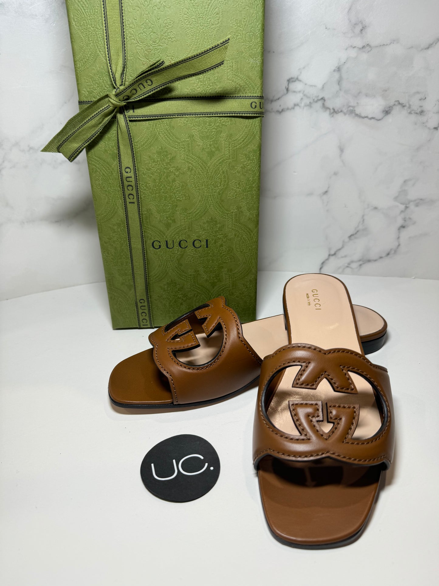 Gucci Interlocking G Cut Out Sandal, Cuir, Size 38