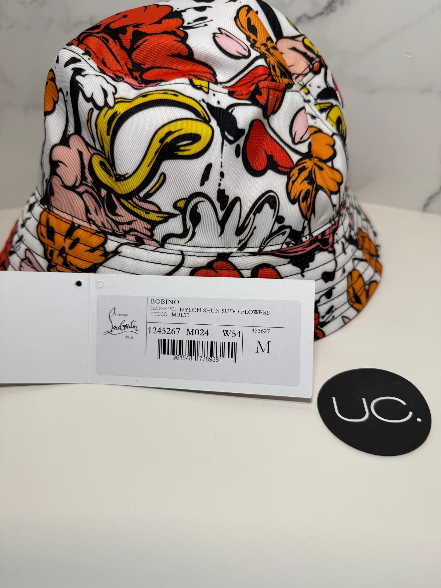 Christian Louboutin Bobino Bucket Hat, NWT, Sudo Flowers Print, Medium