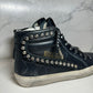 Golden Goose Slide Classic Black Leather with Studs, Custom Laces, Size 37