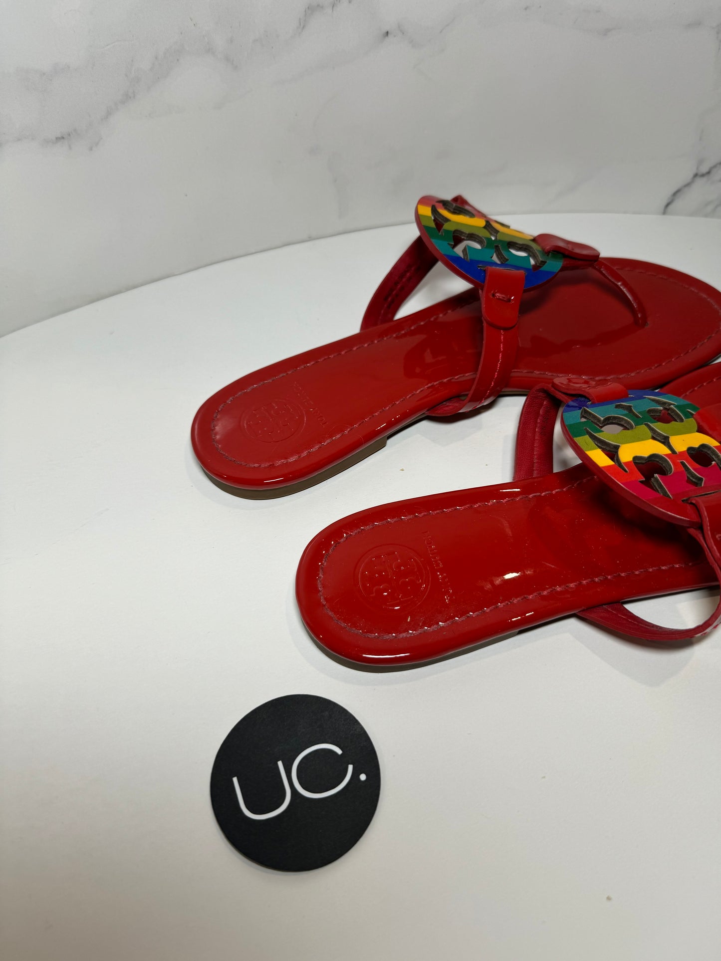 Tory Burch Miller Sandals, Size 8, Red and Rainbow