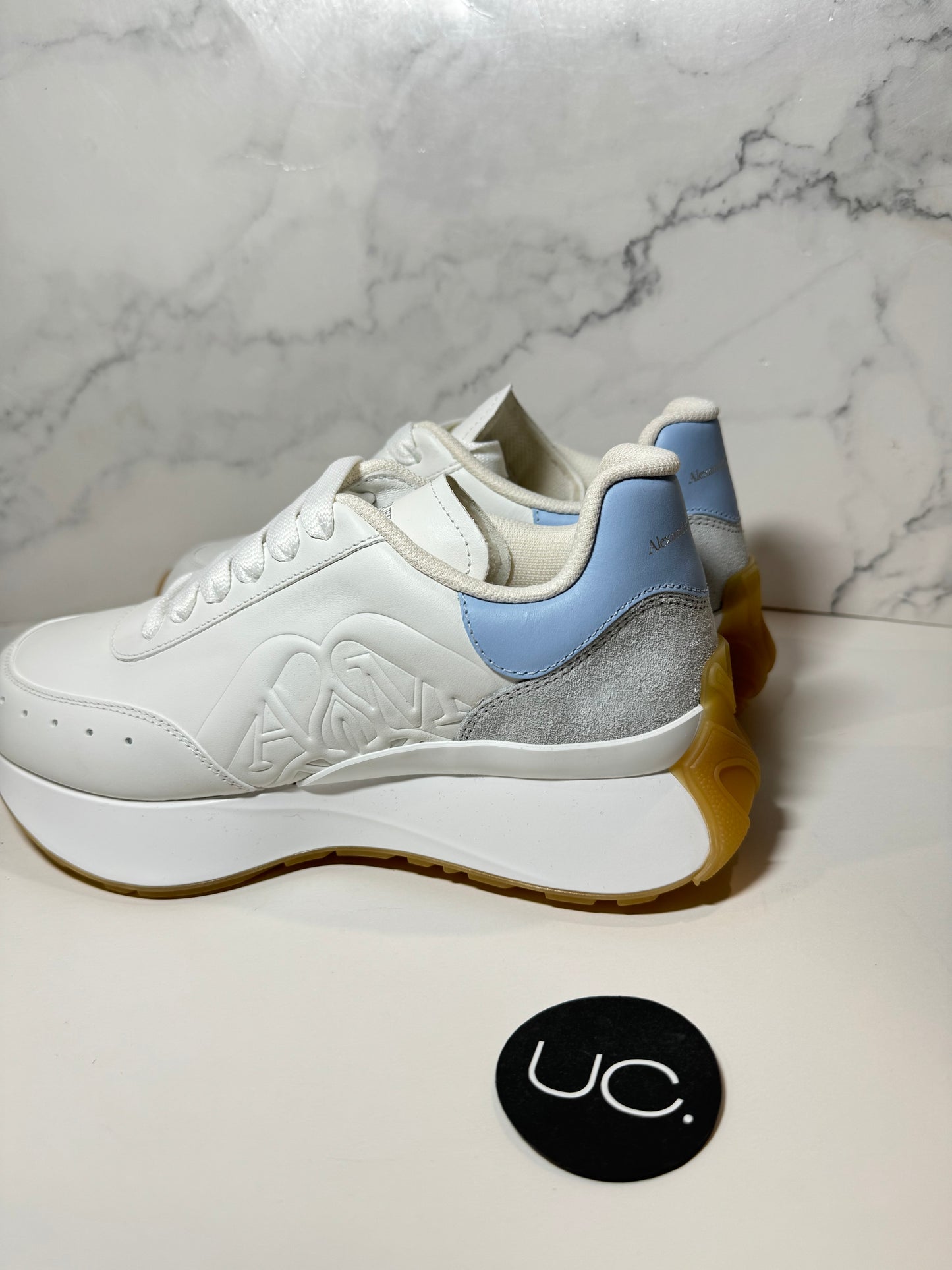 NEW Alexander McQueen Sprint Runner, White/Powder Blue/Cement, Size 37