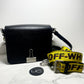 Off-White Black Leather Binder Clip Crossbody Bag with Removable Strap