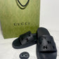 Gucci Rubber Pursuit G Slides, Black, Size 39