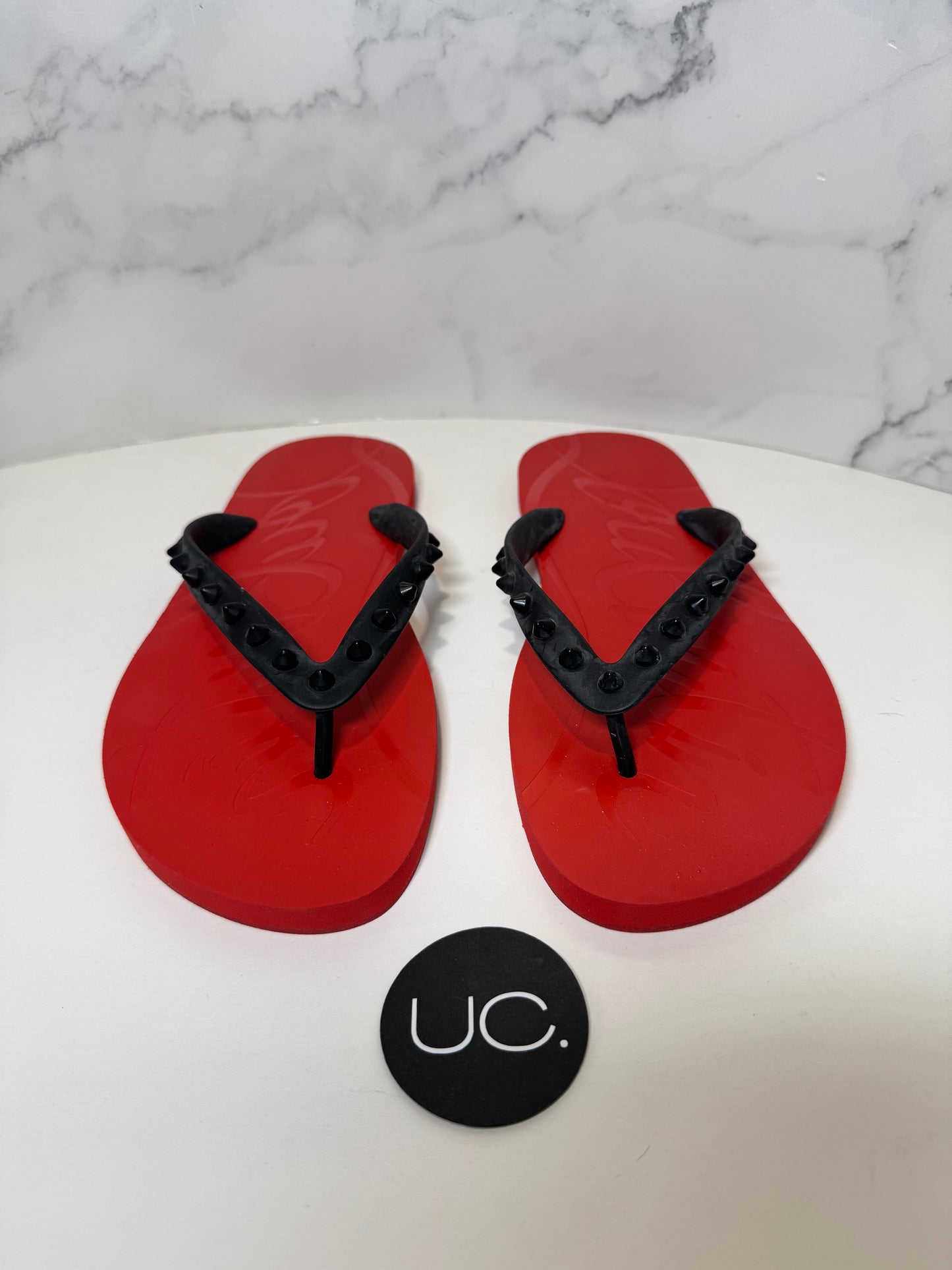 Christian Louboutin Loubi Flip Flops, Size 37, Red/Black