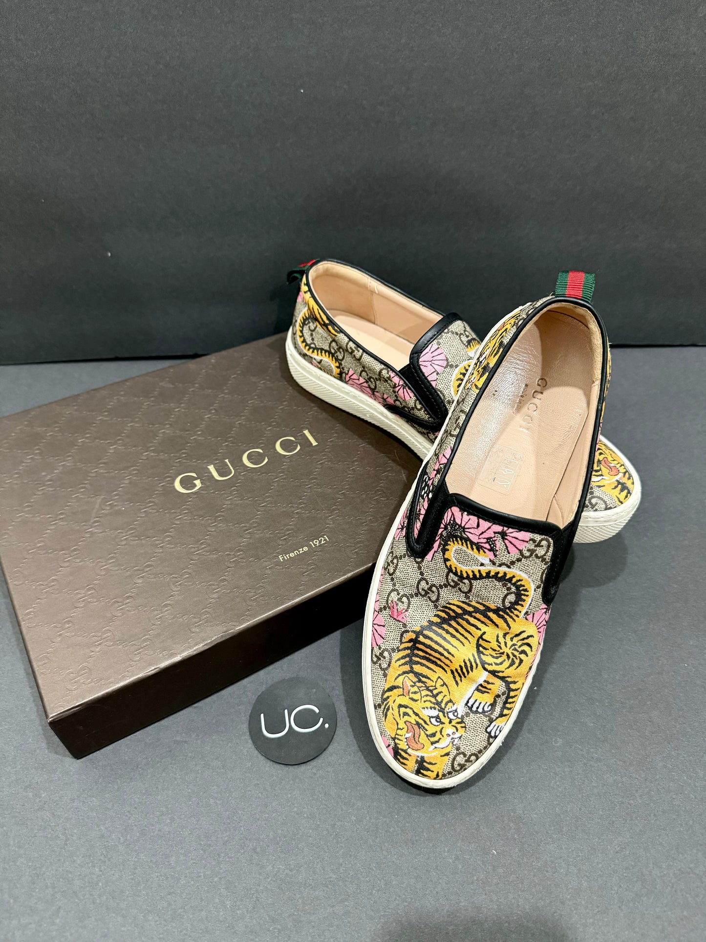 Gucci Dublin Bengal Tiger Slip On Shoes, Size 39