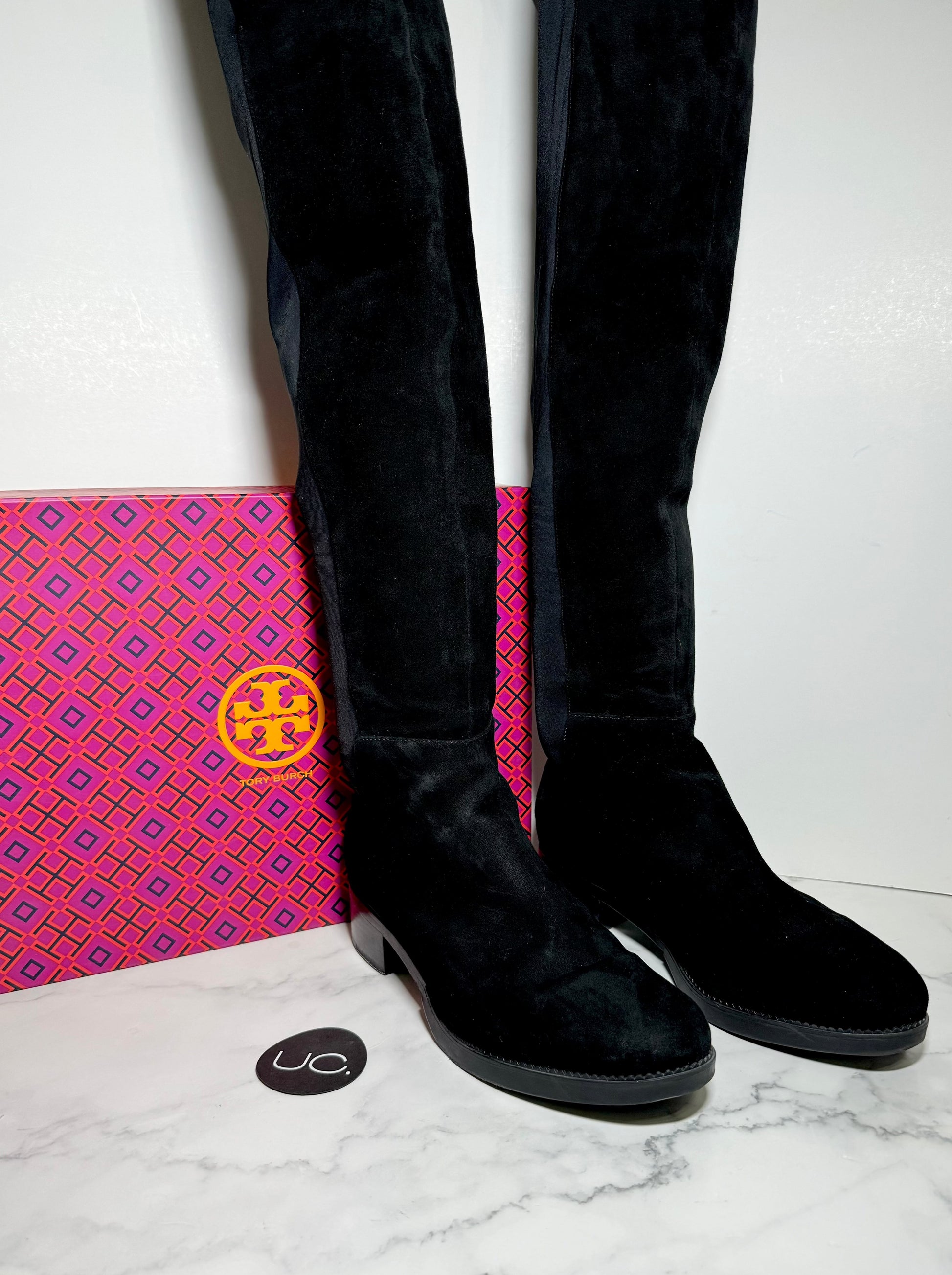 Tory Burch Caitlin Over the Knee Boot Suede Black Size 7