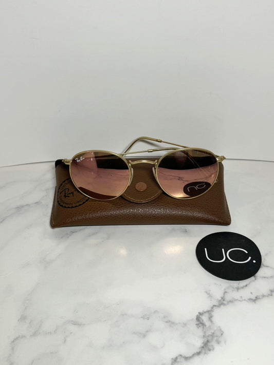 Ray-Ban Round Aviator Sunglasses, Pink Lenses, With Case