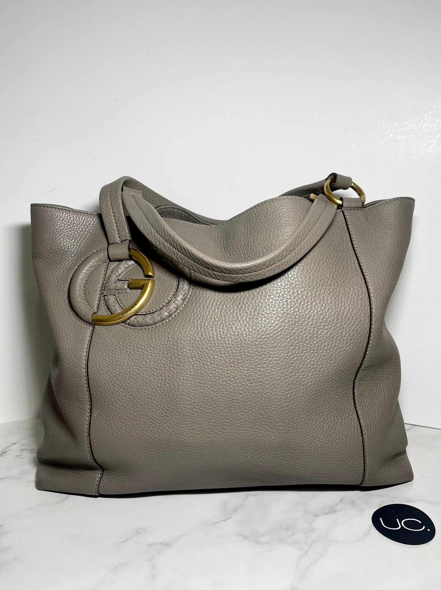 Gucci Interlocking G Tote in Taupe and Gold, Style 309528