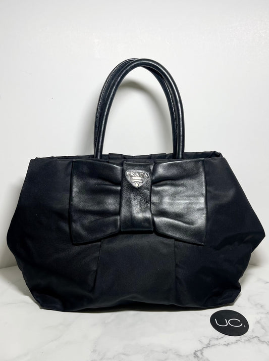 Prada Tessuto Fiocco Bow Handle Bag in Black