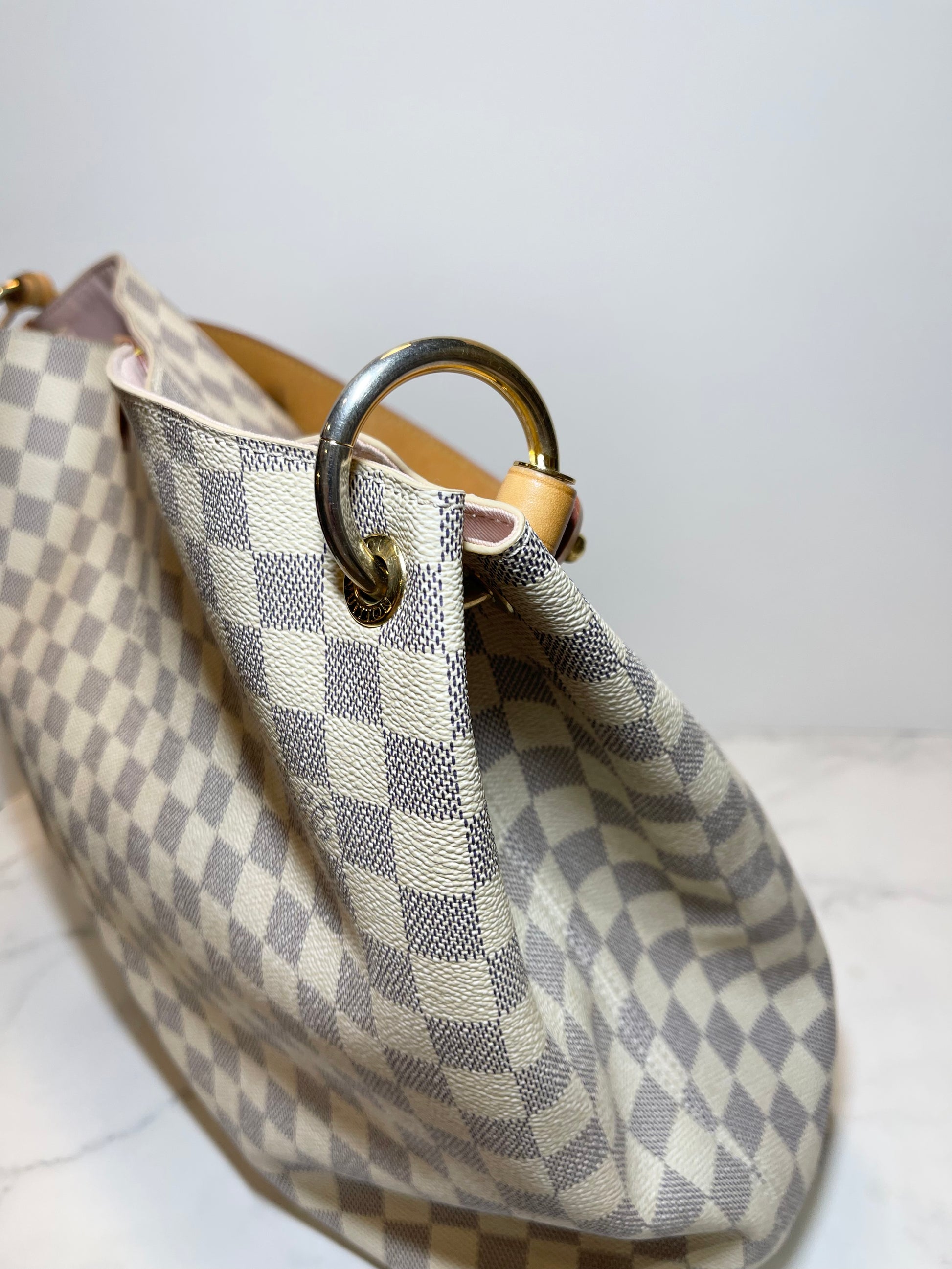Louis Vuitton, Bags, Authentic Lv Damier Azur Graceful Pm With Rose  Ballerine Pink Lining