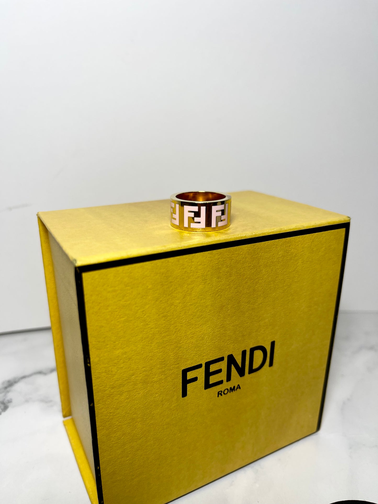 Forever Fendi Ring in Gold/Pastel Pink, Size Medium