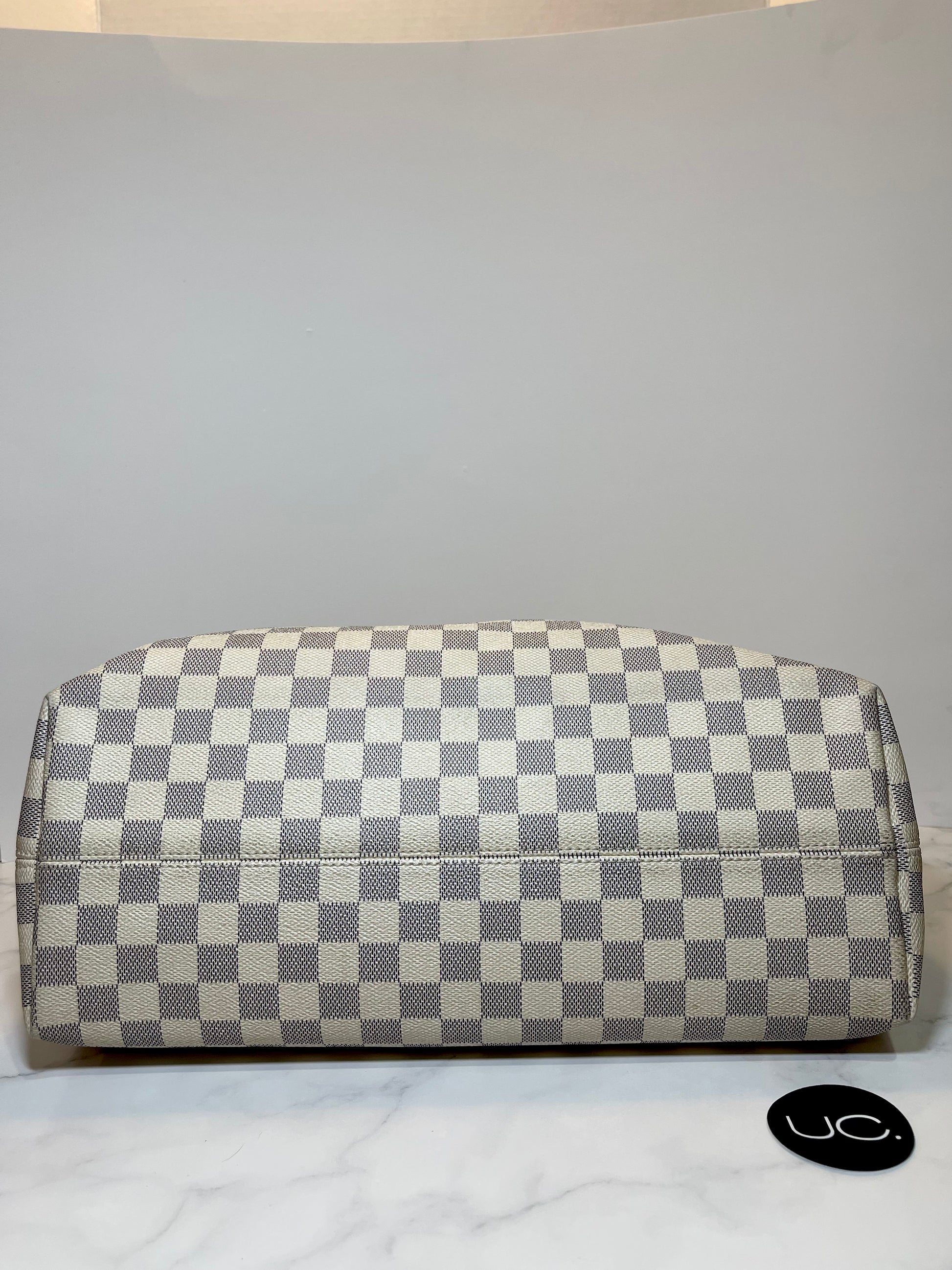 Louis Vuitton White and Blue Damier Azur Coated Canvas Graceful mm Gold Hardware, 2021-2022 (Like New), Womens Handbag