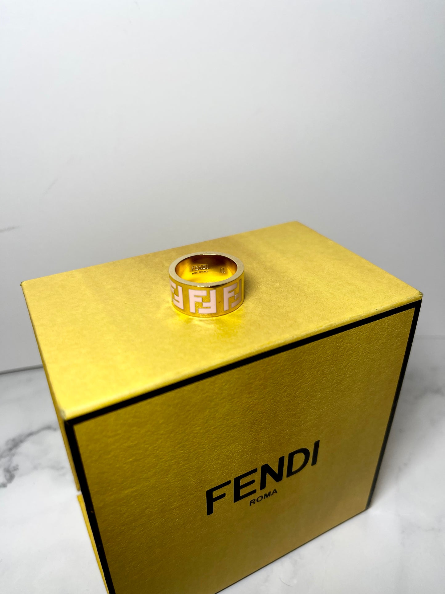 Forever Fendi Ring in Gold/Pastel Pink, Size Medium